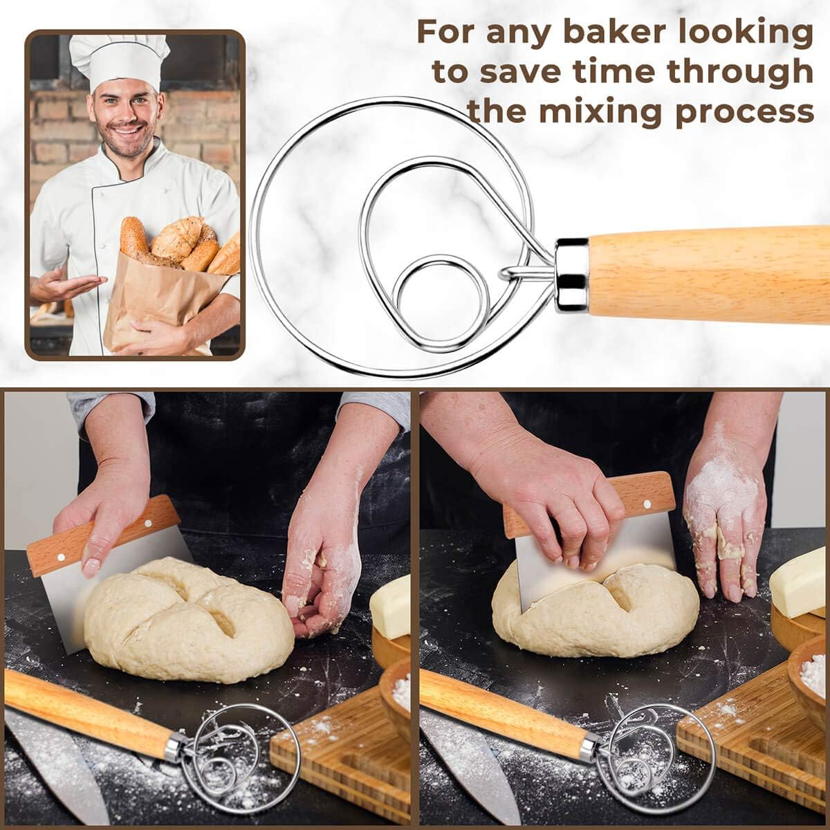 Tobepico Danish Dough Whisk Bread Mixer,2 Pack Premium Stainless Steel Dutch ... - Picture 8 of 13