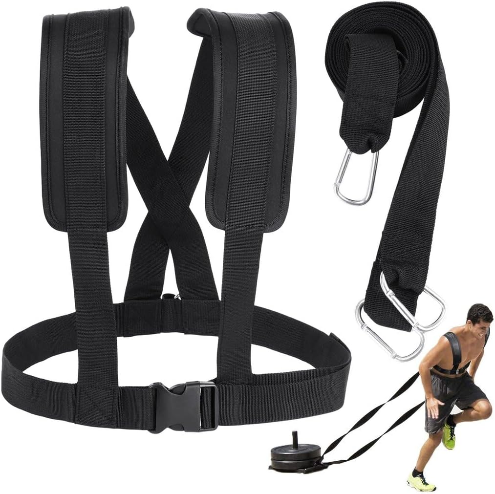 Sled Harness for Exercise, Physical Football Running Resistance Training Rope Kit Tire Pulling Harness Fitness Exercise Workout Assistance Equipment Trainer with Adjustable Padded Shoulder Strap