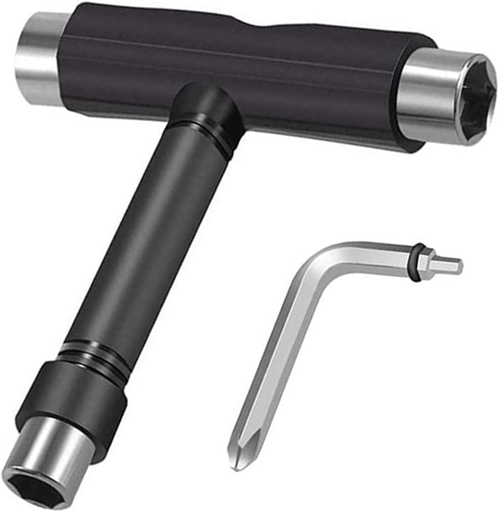 Skate Tool All-In-One, Skateboard Tool Roller Skate Tool T Tool for Skateboard, Muti-Function Portable Skateboard Longboard Accessory with T-Type Allen Key and L-Type Phillips Head Wrench Screwdriver