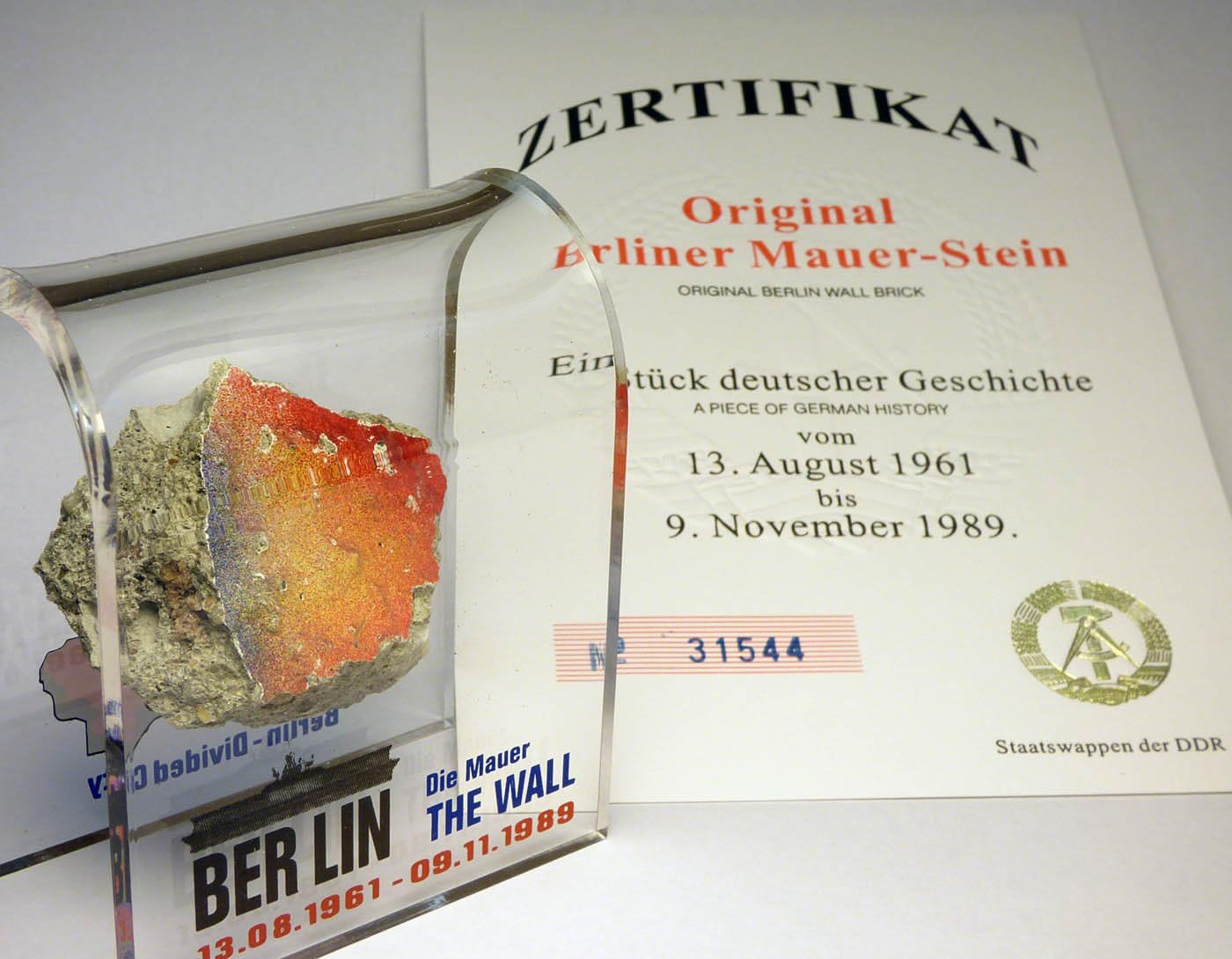 Original Piece of the REAL BERLIN WALL Mounted in Acrylic Display with Certificate of  - Authentic Historic German Artifact Souvenir from Europe - MEDIUM 3