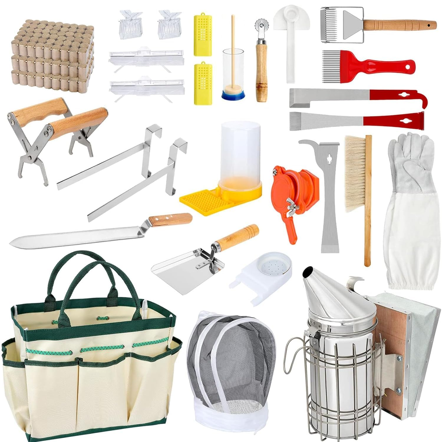 Beekeeping Supplies - Beehive Starter Kit, Bee Keeping Supplies-All Beekeeping Tools and Equipment, Bee Smoker Kit for Beekeeping for Beginners and Professionals (32Pcs Beekeeping Supplies Kit)