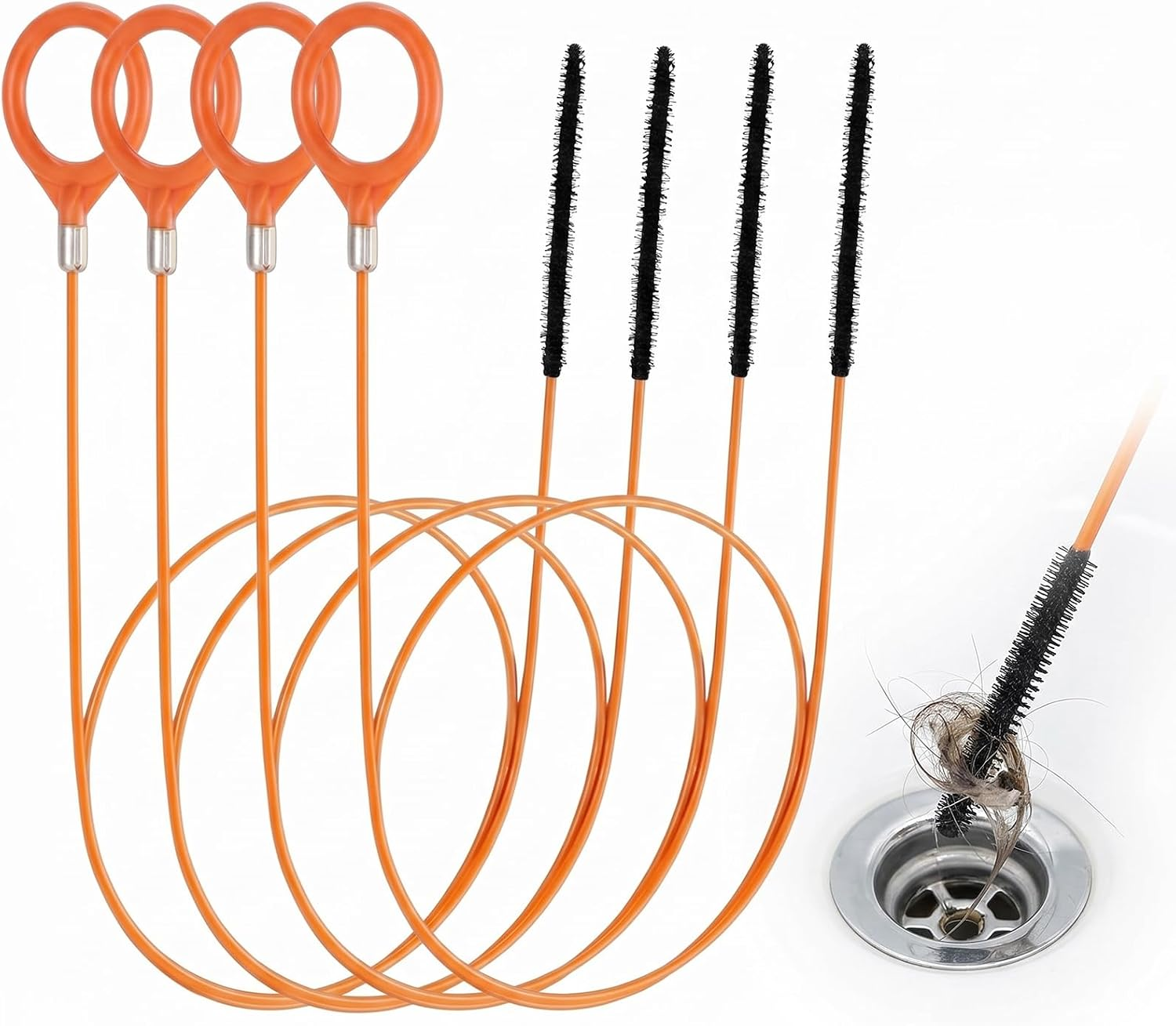 4 Pcs Drain Hair Remover Tool- For Shower, Bathtub,Kitchen Sink Pipe Drain