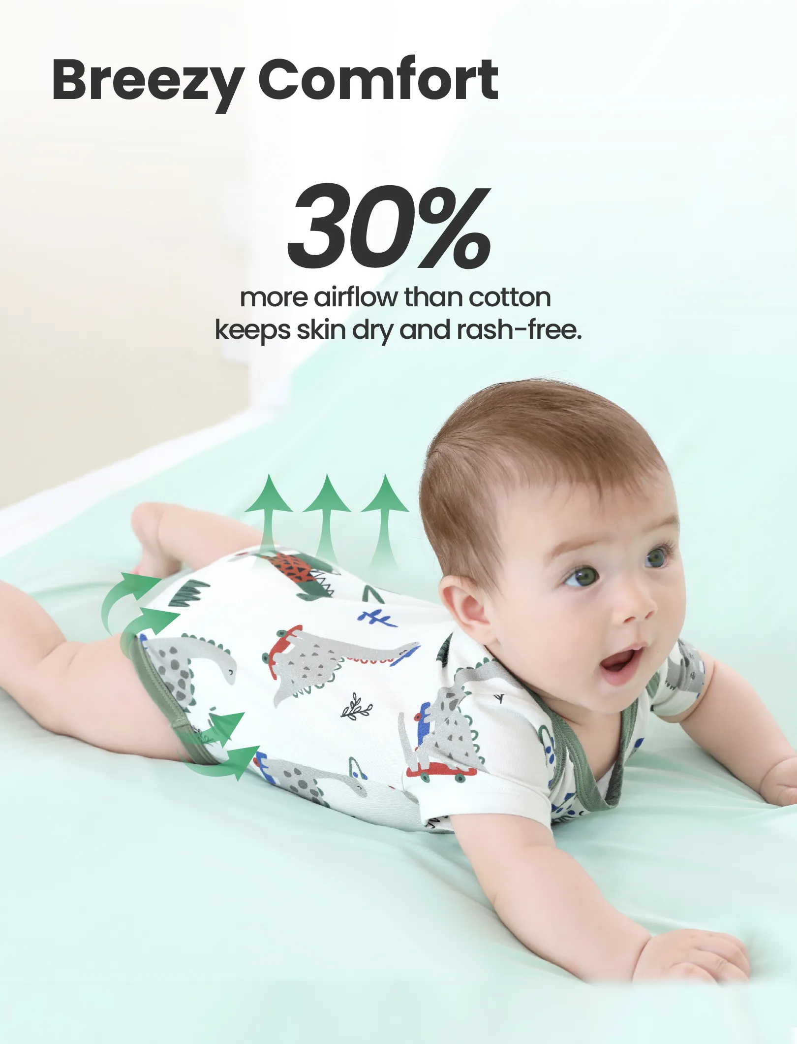 Bamboo Baby Boy/Girl 2-Pack Solid&Printed Rompers Set Green