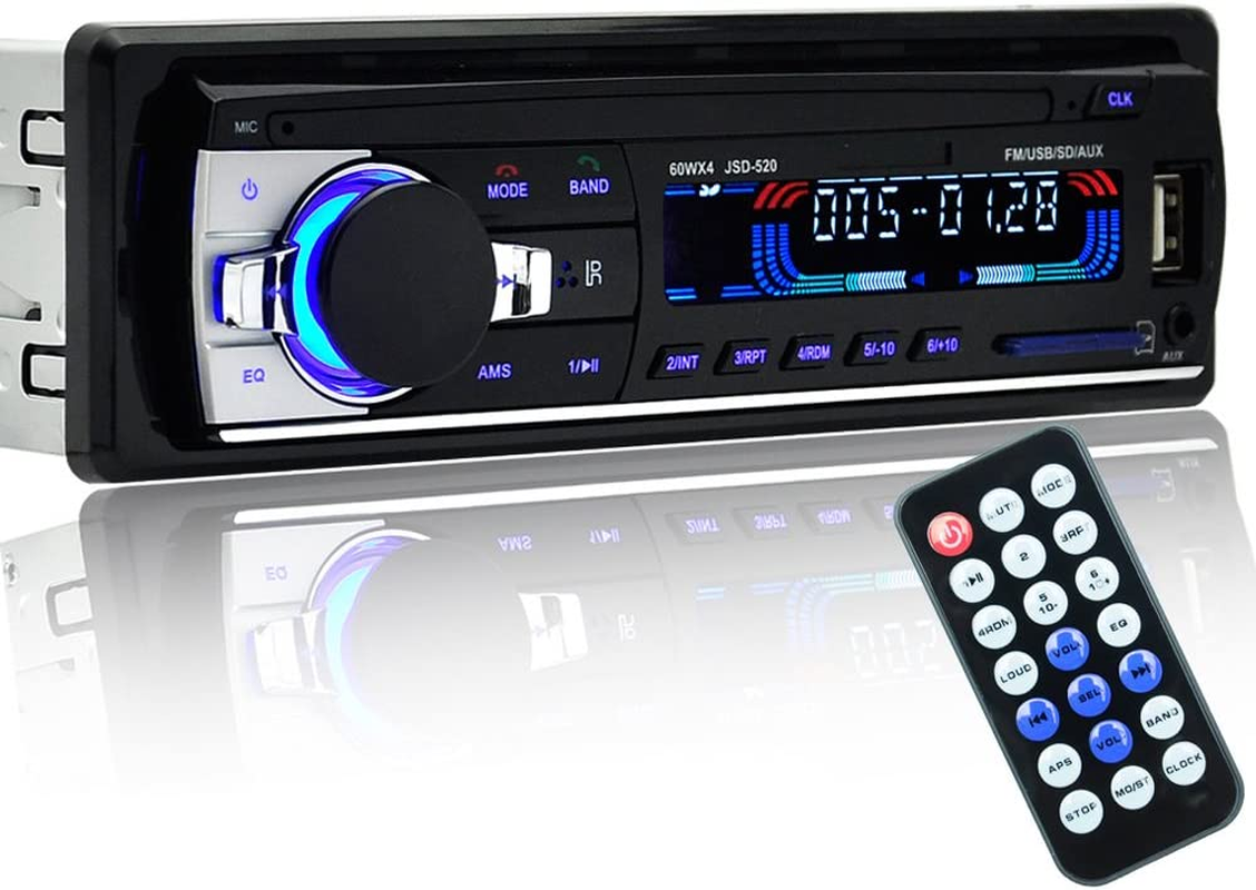 Car Radio Audio USB/SD/MP3 Player Receiver Bluetooth Hands-Free with Remote Control Black 1 Din