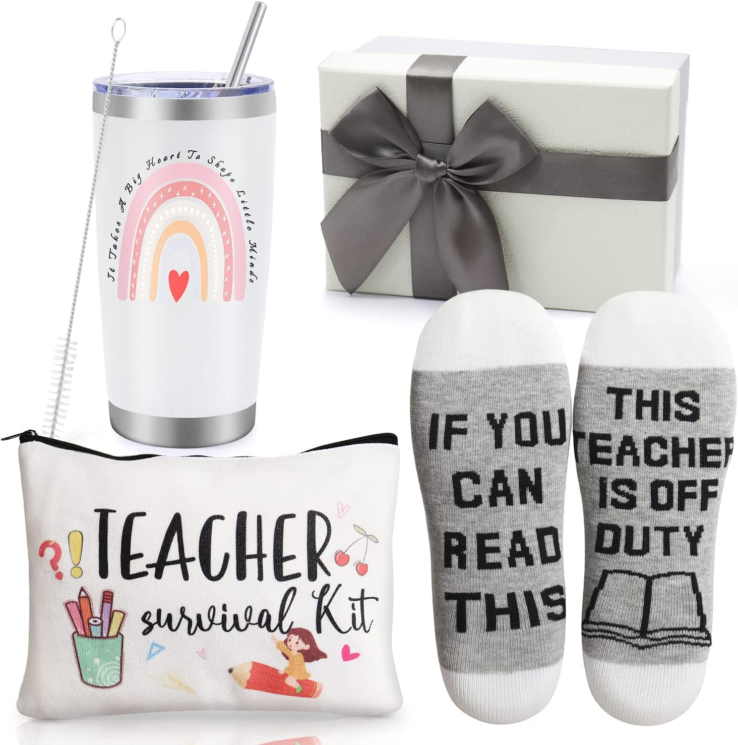 Best Teacher Appreciation Gifts,20 OZ Insulated Tumbler for Women Teacher,Unique Gift Ideas from Students - Funny Socks Thank You Basket Box for New Teachers,Christmas Gifts for Teachers