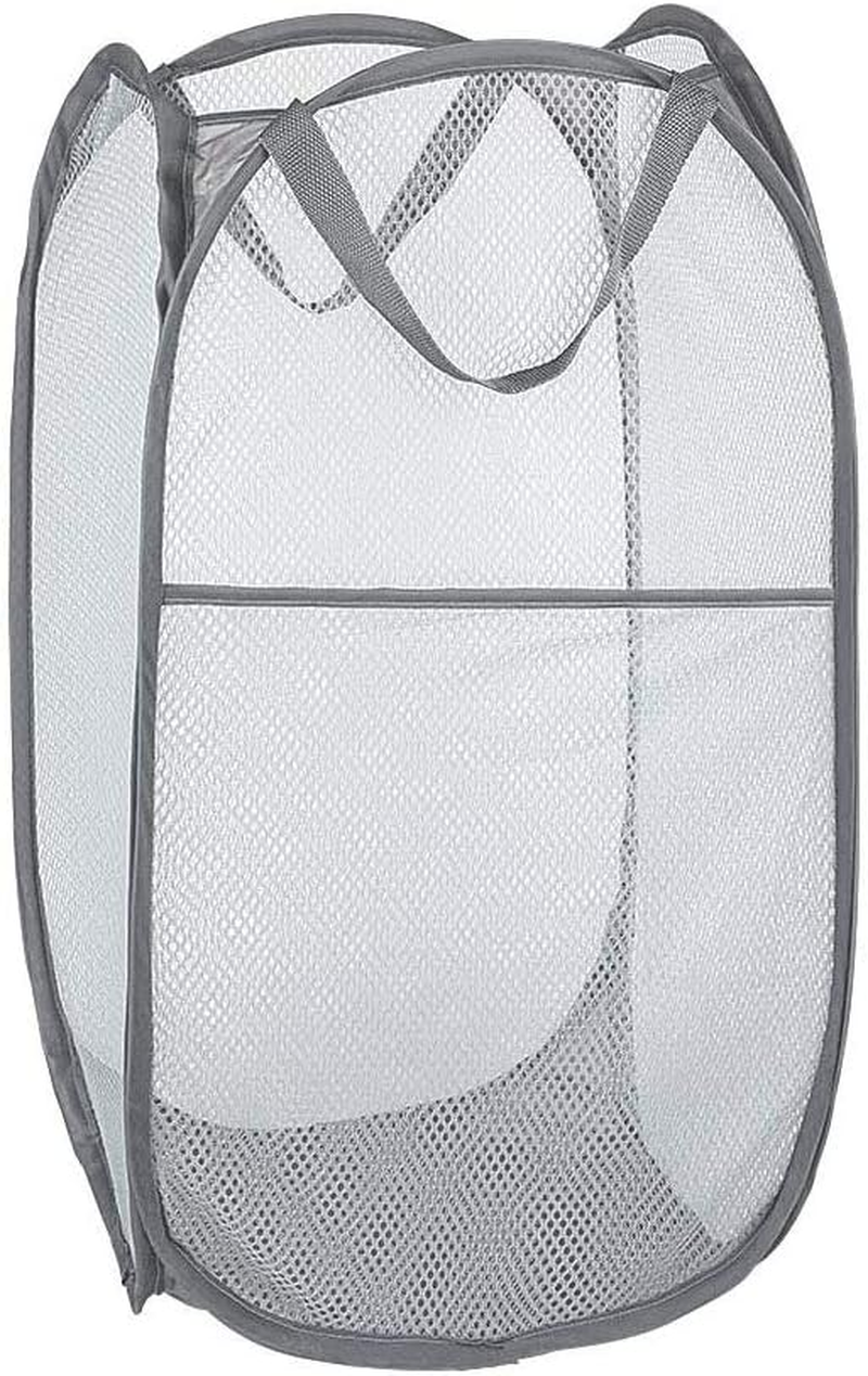 Larpur Popup Mesh Laundry Basket, Collapsible Laundry Hamper Portable Clothes Washing Laundry Hamper with Reinforced Carry Handles for Home, Dormitories, Travel, Apartments (Grey)