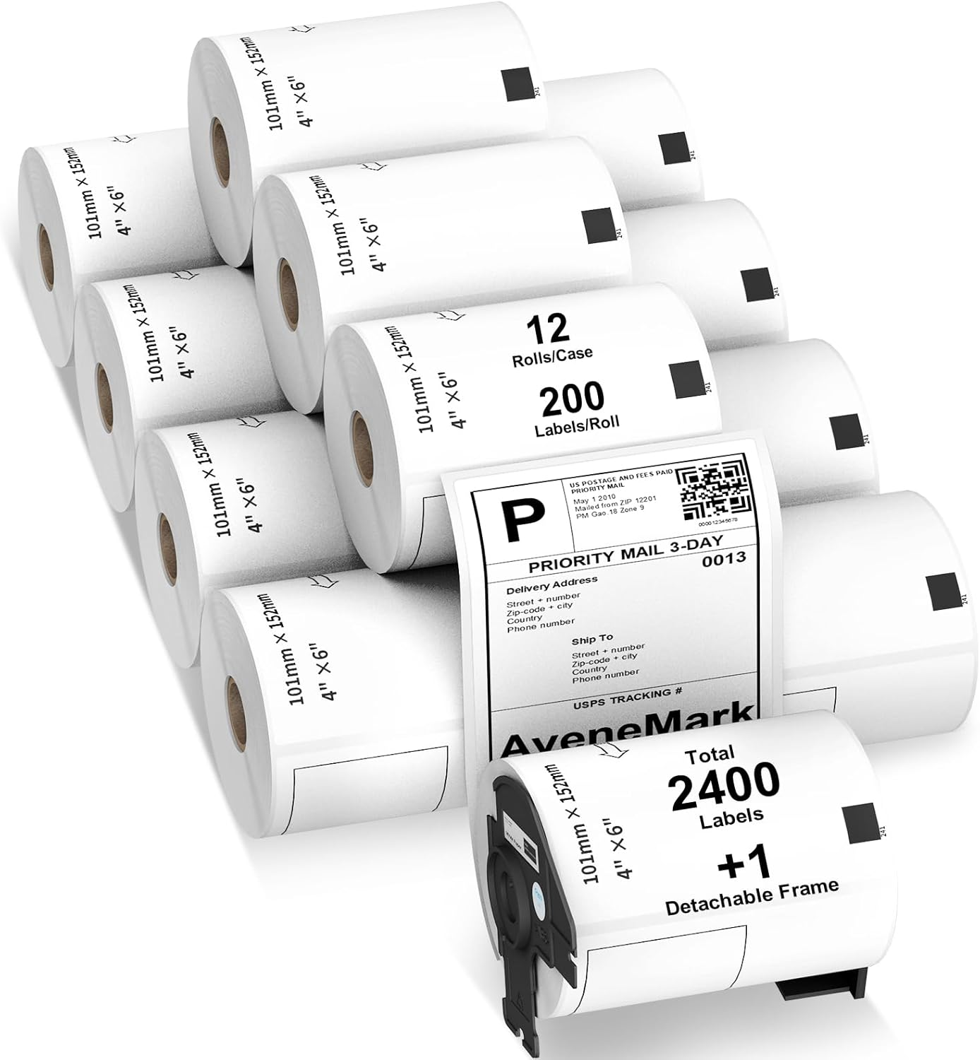 - 12 Rolls Compatible with Brother DK-1241 (4" X 6") Replacement Shipping Labels - 200/Roll DK Adress Labels for Brother QL Label Printers - Include 1 Detachable Frame