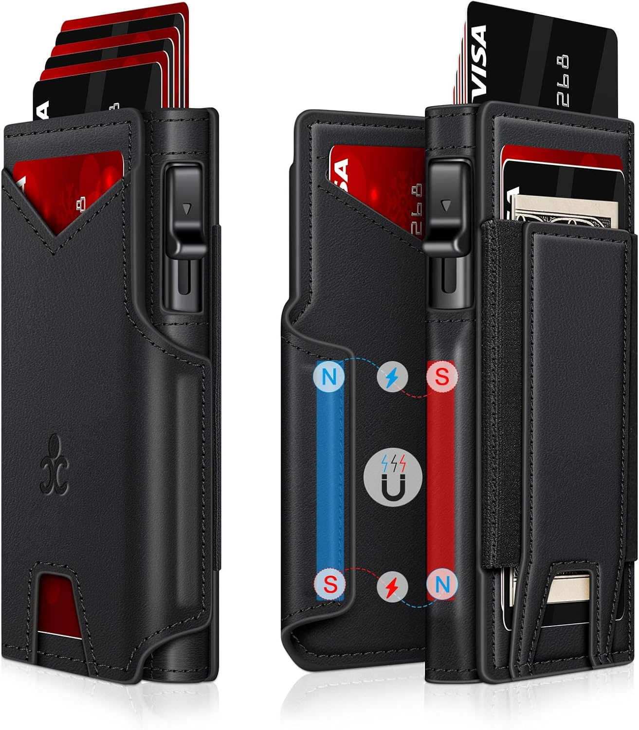 Wallet for Men Wallet with Slim Pop up Card Holder 9-13 Cards, Bifold Minimalist Smart Wallet RFID Blocking Credit Card Holder with ID Window & Stretchable Cash Slot Compact Metal Aluminum Card Case