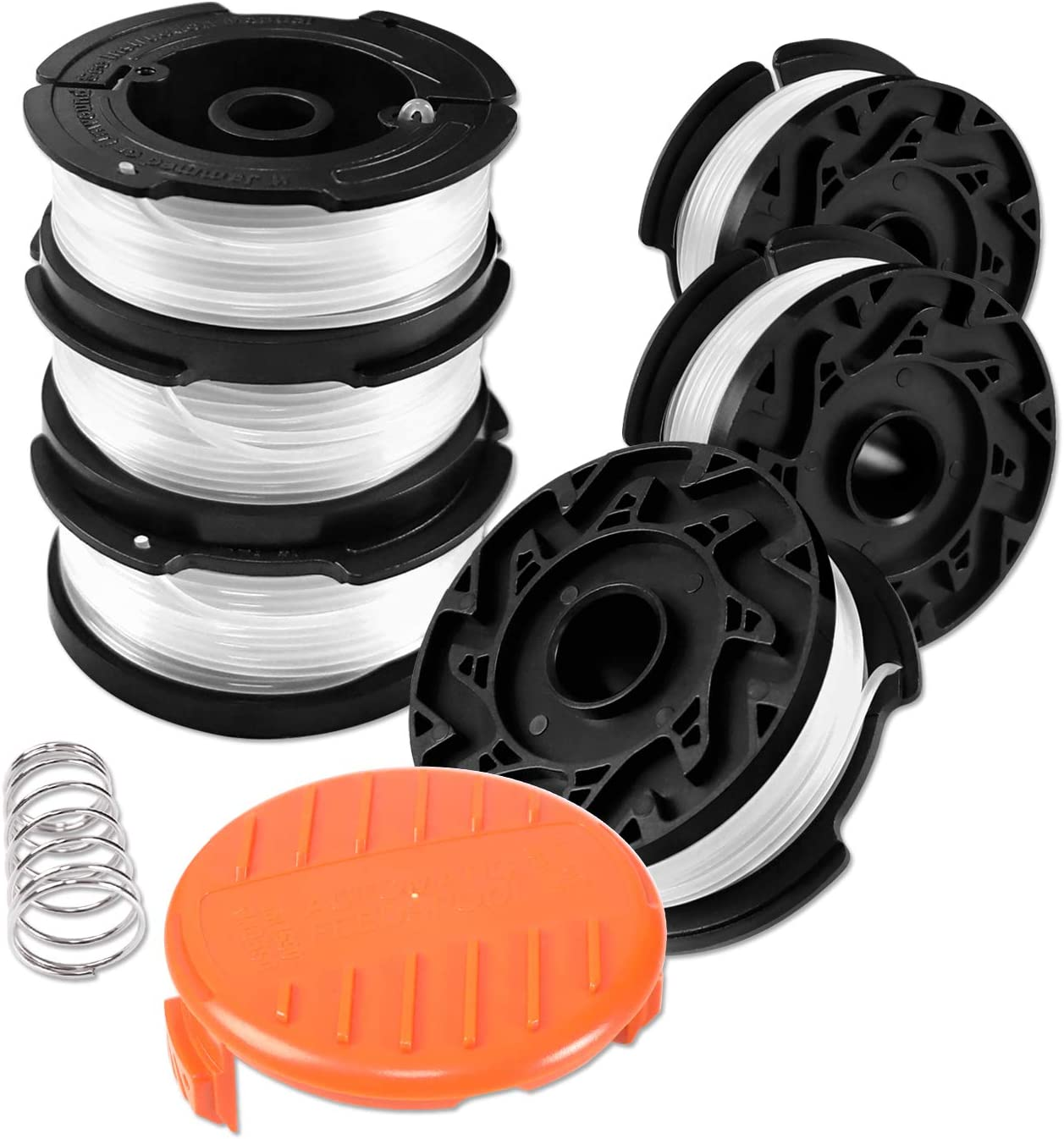 Fadenspulen Für Black Und Decker Rasentrimmer, 6 Stück Rasentrimmer Schnur, Länge 9,15 M, Durchmesser 1,65 Mm Mit Spulenabdeckung Und Feder