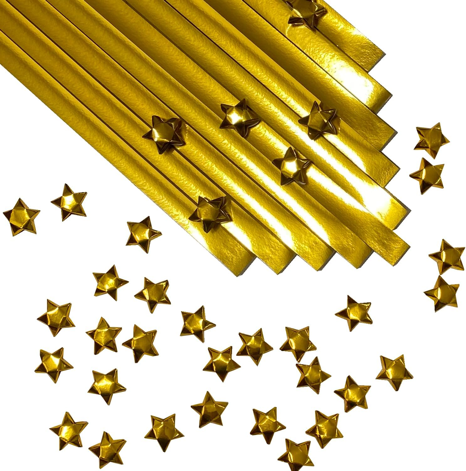 500-Strips Gold Foil Paper Strips for Making Origami Stars, Lucky Stars, Puff Stars, & Weaving Crafts. Reflective Mirror Shiny Paper Strips, 0.5 X 11 Inch. (Gold Foil, 500)