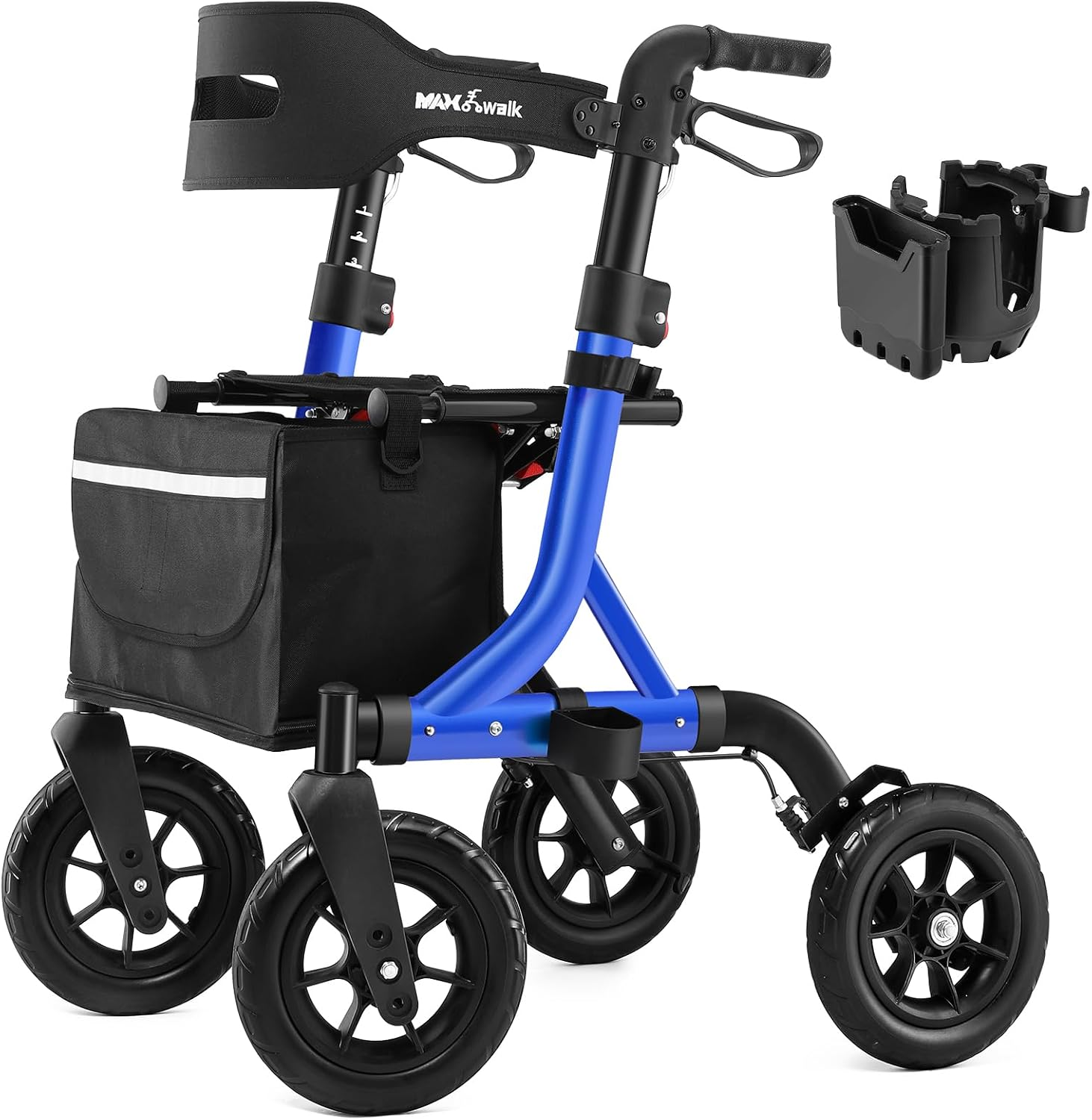 MAXWALK Foldable Rollator Walker for Seniors with Seat, 10" All Terrain