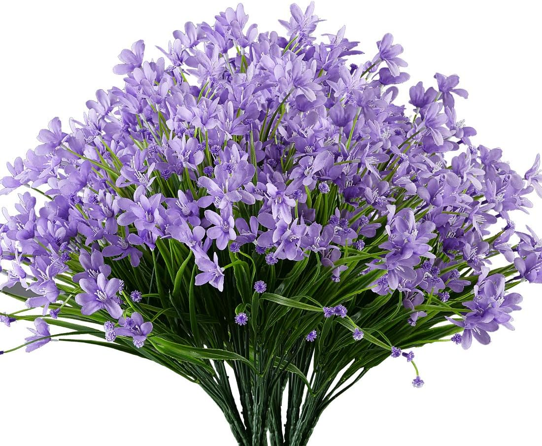 6 Bundles Artificial Daffodils Flowers, Fake Artificial Greenery UV Resistant No Fade Faux Plastic Plants for Wedding Bridle Bouquet Outdoor Home Garden Kitchen Office Table Vase (Purple)
