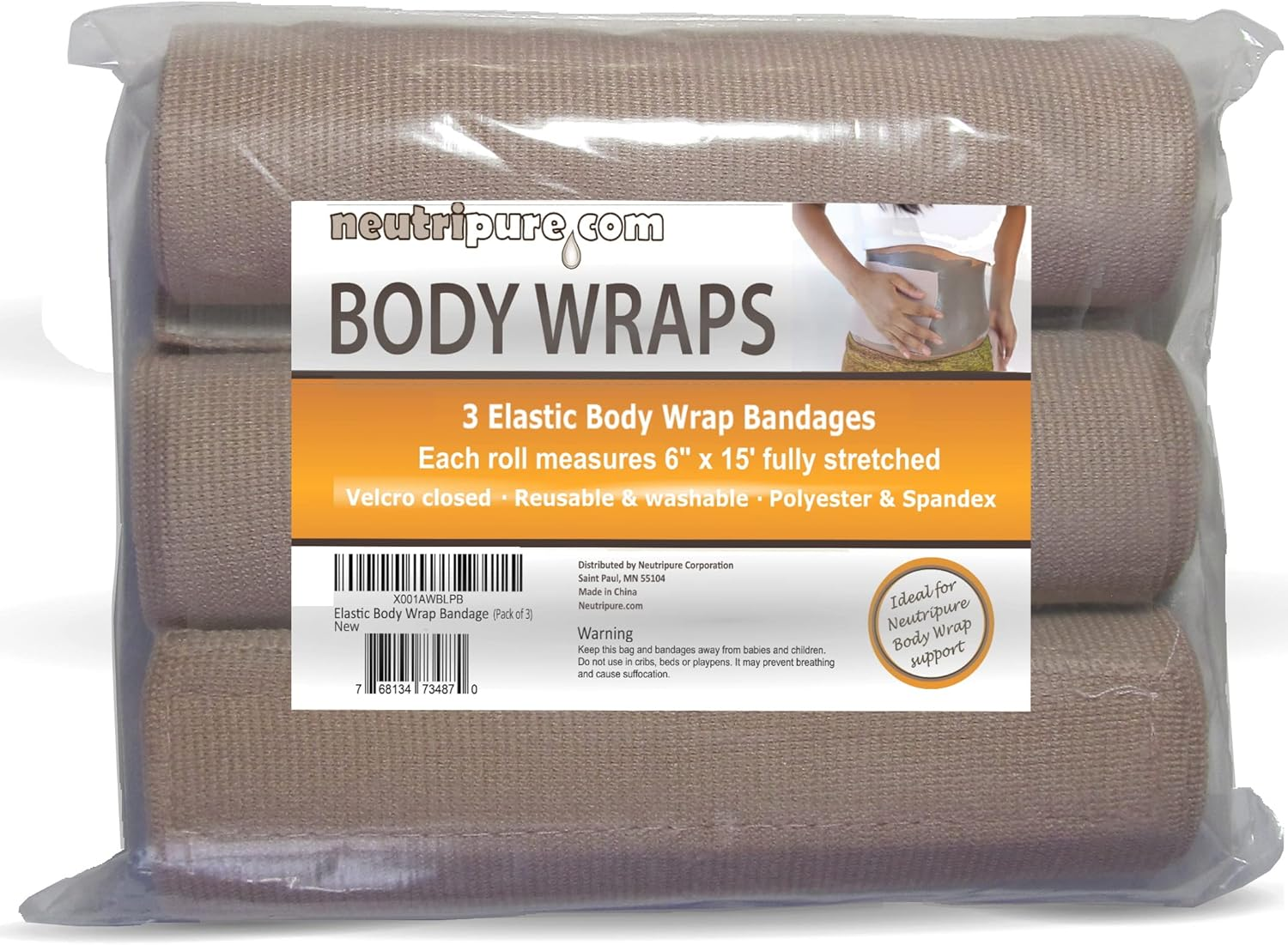 Neutripure Body Wrap Support - Elastic Stretch Bandages - Washable and Extra Wide (Pack of 3)