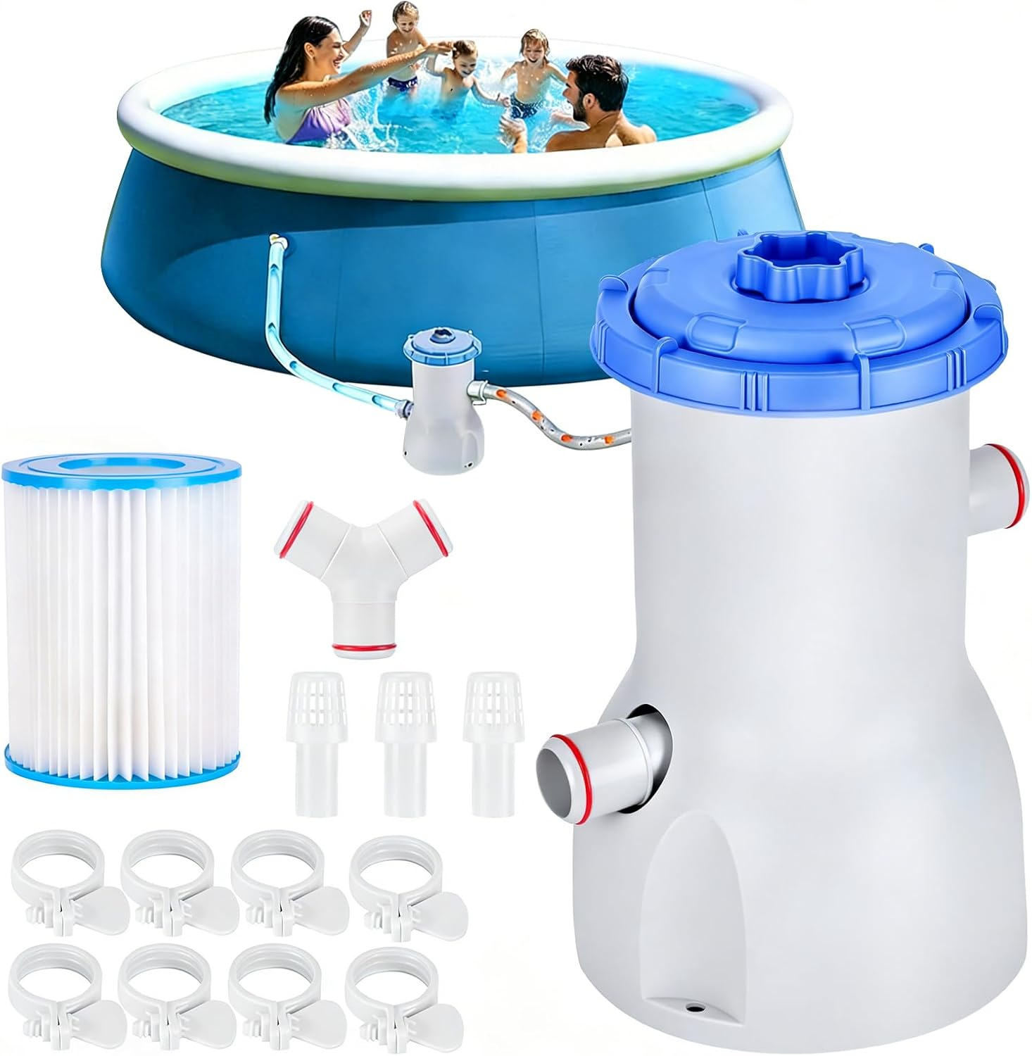 800 GPH Pool Filter Pump for above Ground Pools, Water Circulation Cartridge Pump with GFCI Safety Protection, 24Ft Long Cord Compatible with Type a or C Filter,10-15Ft Frame & Inflatable Pools