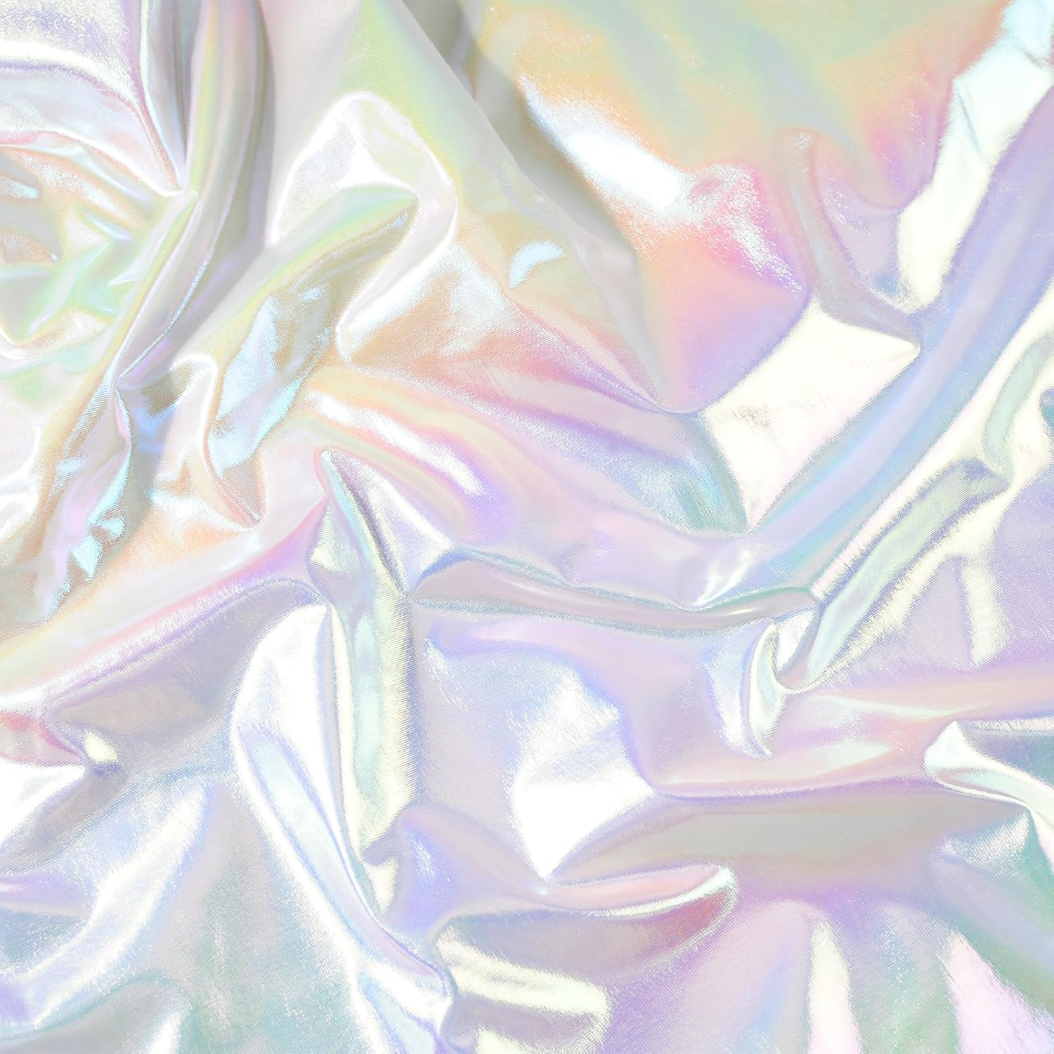 Metallic Foil Stretch Fabric, White Iridescent Hologram Fabric Sewing Fabric for DIY Laser Gradient Fabric Foil Spandex Fabric for Costume Background