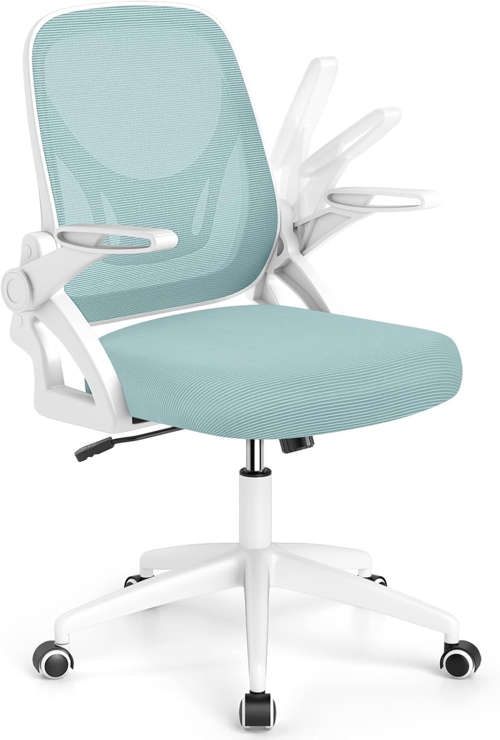 Mesh Office Chair, Ergonomic Desk Chair with Flip-Up Arms & Lumbar Support, Height Adjustable Swivel Computer Desk Chair with High Back for Home Office (Blue)
