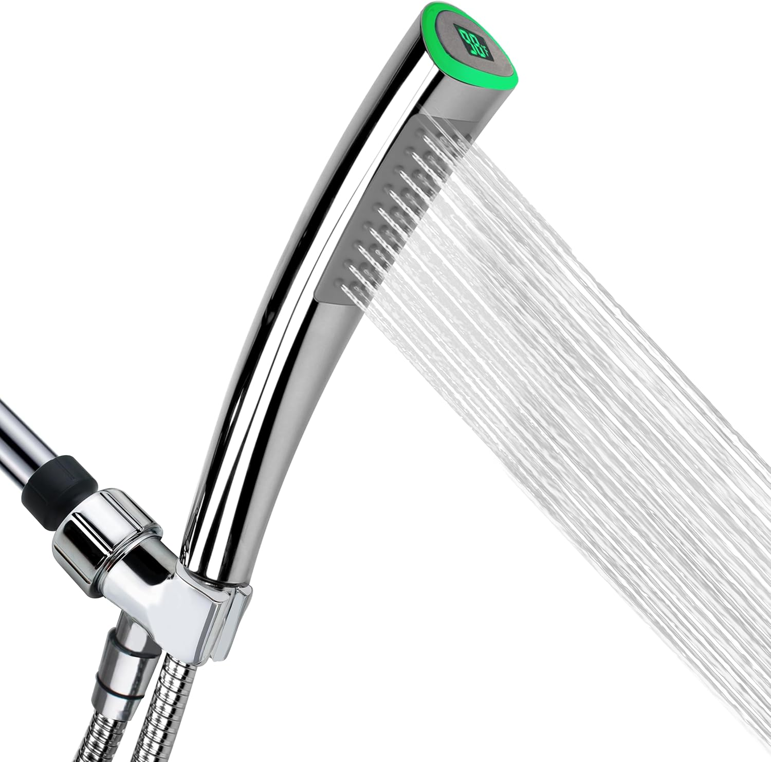 LED Thermometer Handheld Shower Heads, Water Powered Light to Display Fahrenheit, Special for Skin Showering, Child and Pet Shower, Shower Accessories W/ 79'' Hose, Bracket, Polished Chrome