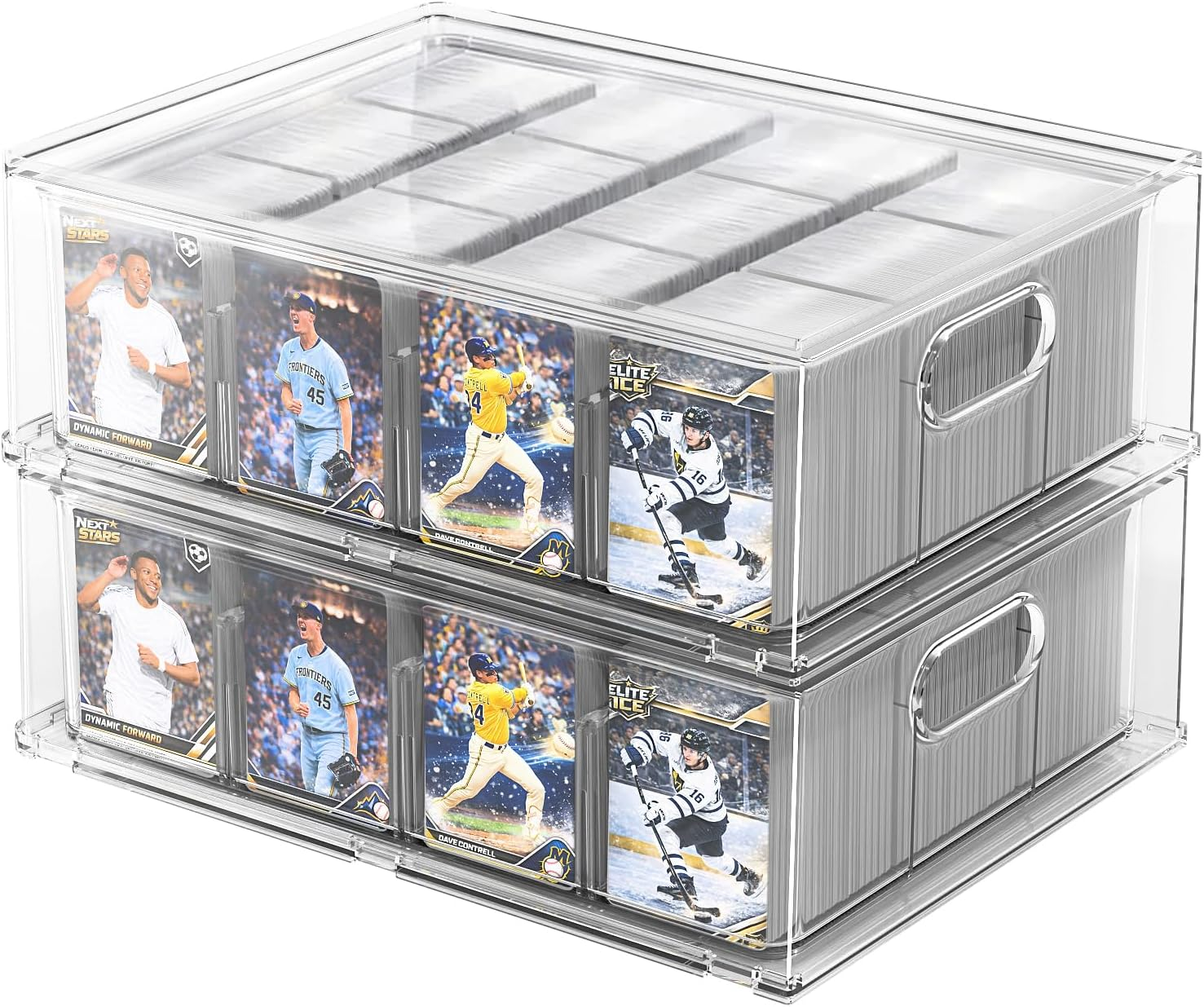 Trading Card Storage Box – Clear Large Card Organizer Holds 6400 Cards with Dividers and Foam Blocks – Display Case for TCG, MTG & Sports Cards(2-Pack)