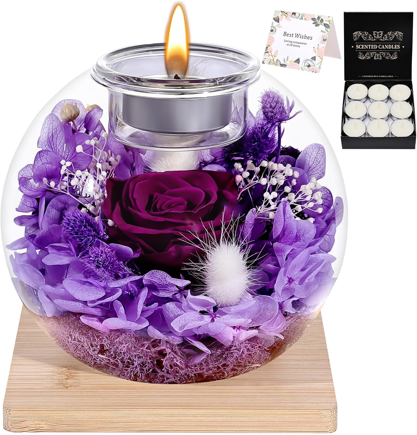 Preserved Roses - Birthday Gifts for Her, Preserved Flower in Glass Dome with Scented, Romantic Gifts for Women, Wife, Girlfriend on Birthday, Anniversary, Thanksgiving Day, Christmas Day-Purple