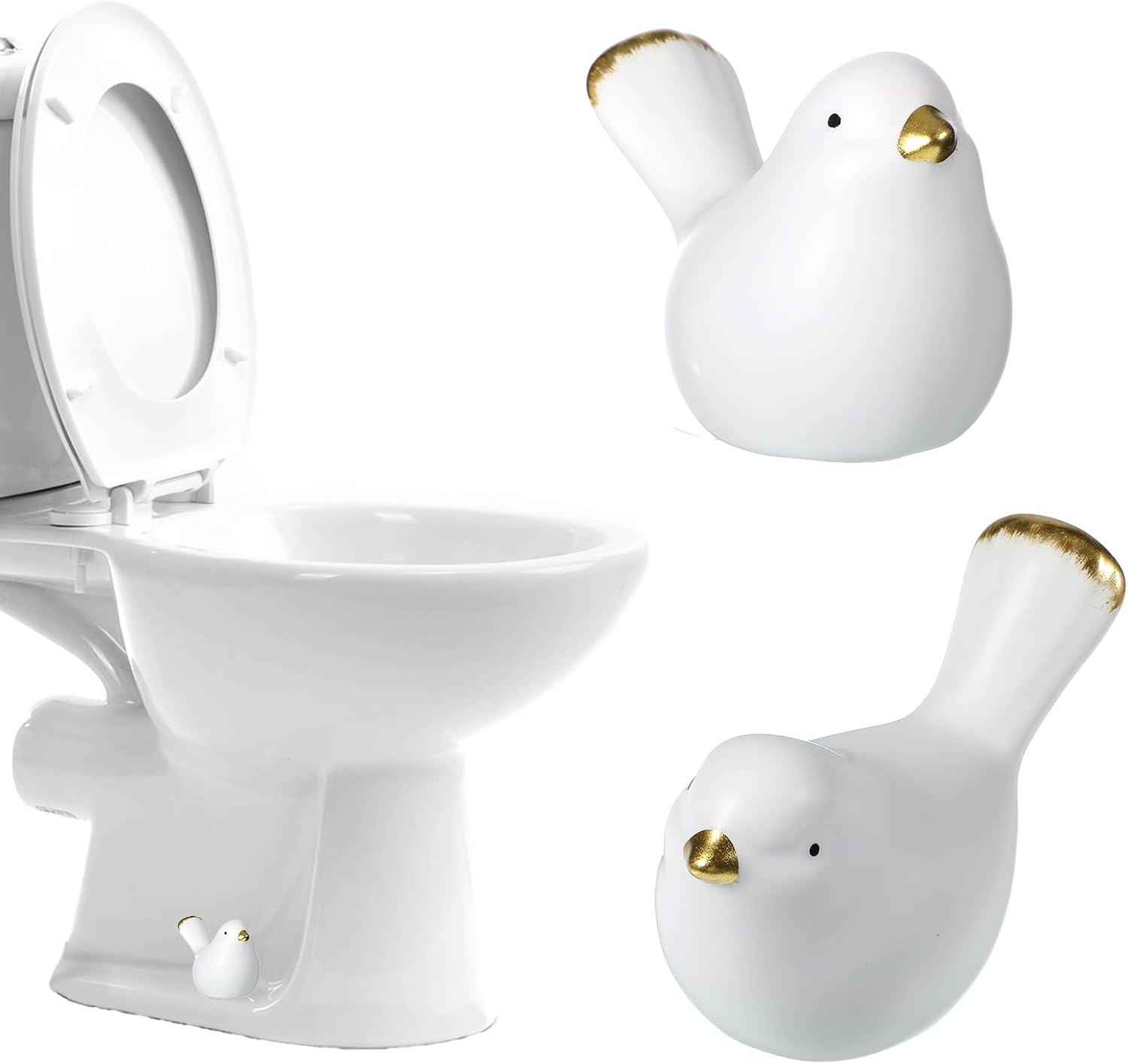 2Packs Birds Toilet Bolt Covers Decorative Ceramic Toilet Bolt Caps Cute Toilets Screw Cover Caps for Bottom of Toilets Easy Installation Bathroom Replacement Parts for Bathroom Decor (White)