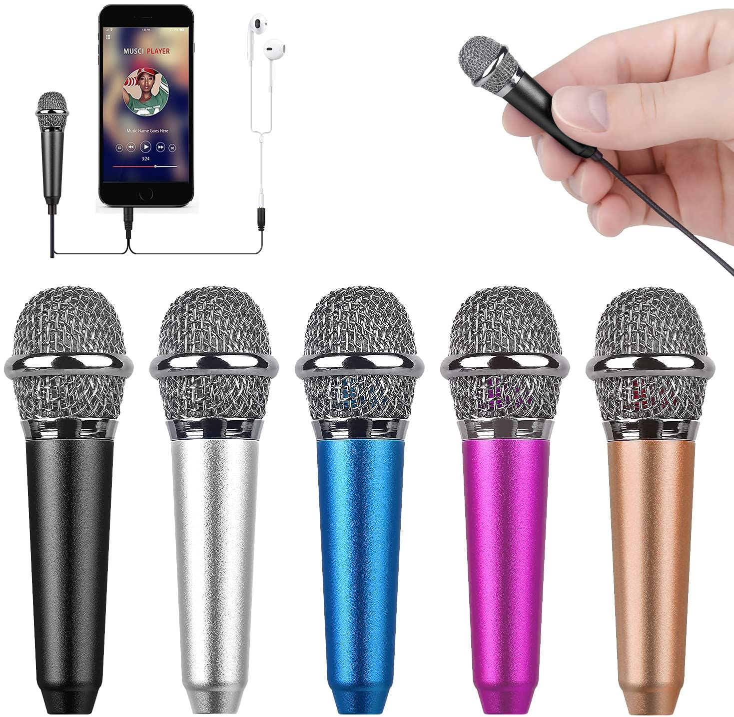 Mini Portable Vocal/Instrument Microphone for Voice Video Recording Singing,Vlogging, Podcasting, Tiny Microphone for Iphone Android Phone Computer Latop Notebook Tablet Ipad(Black)