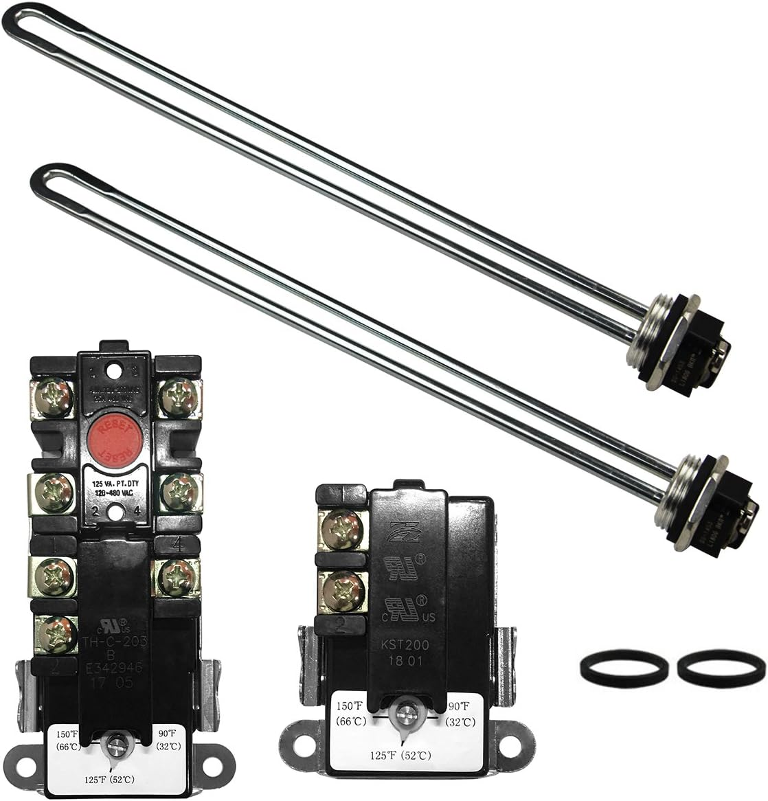 EWH-01 Electric Water Heater Tune-Up Kit, Includes Two Water Heater Thermostats, Two Water Heater Heating Elements - 4500W 240V, T-O-D Style Thermostat, Water Heater  Parts