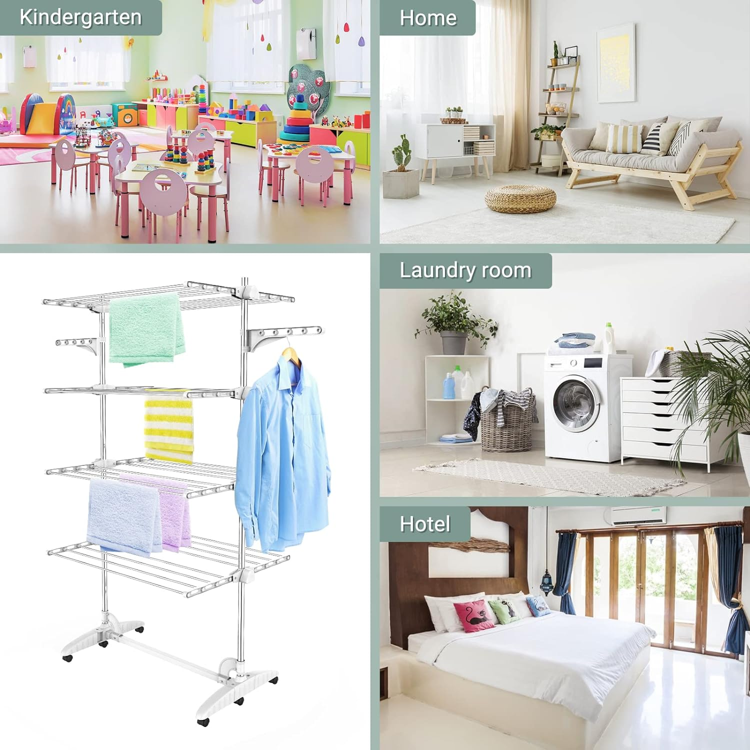 Todeco - Laundry Drying Rack, Clothes Airer - Material: Stainless Steel Tubes... - Picture 8 of 13