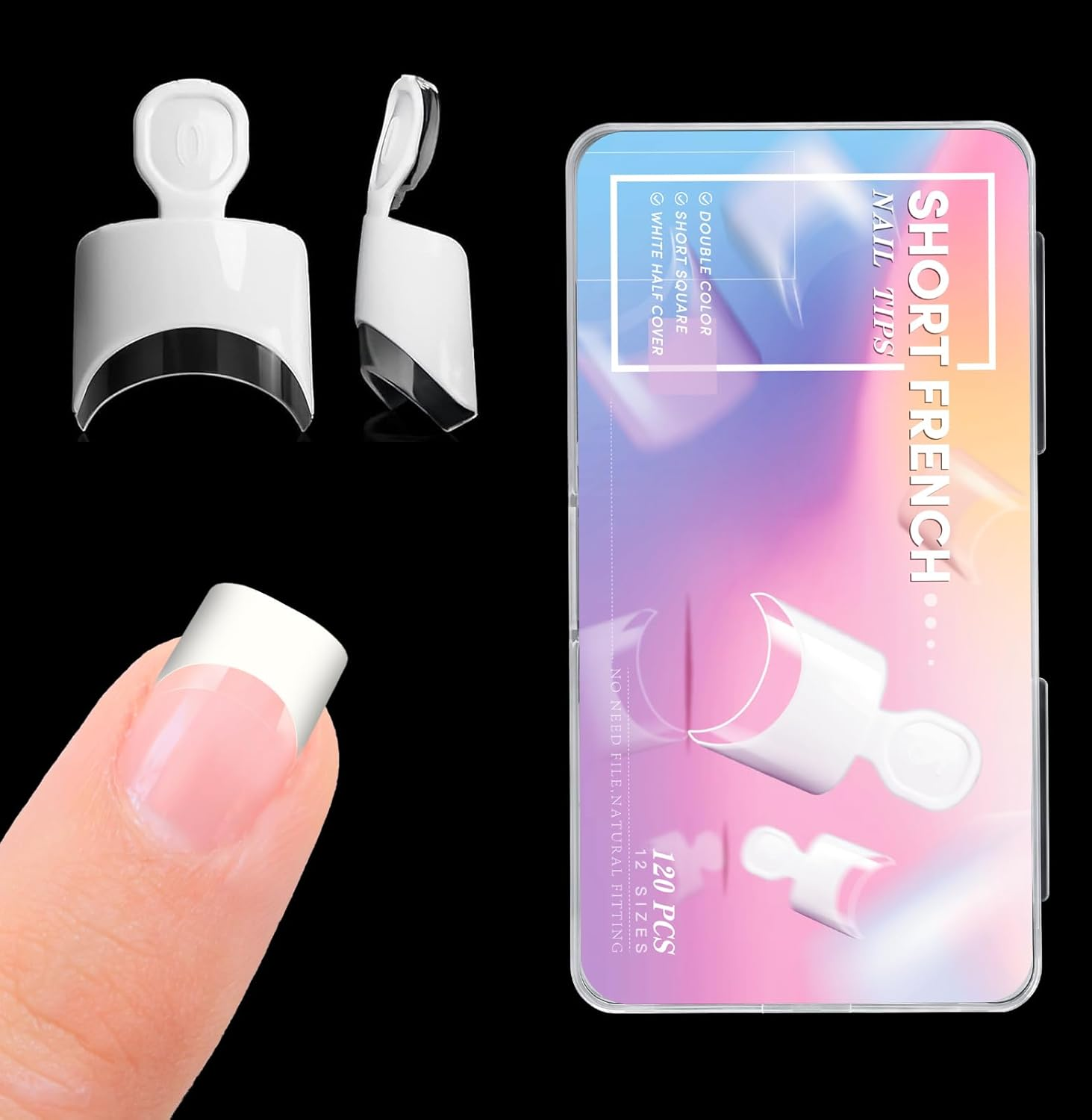 French Nail Tips - 120PCS Acrylic White Fake Nails Art Tips 12 Sizes Half Cover False Nails Wrap Edge Square Nails with Case for DIY Nail Extensions