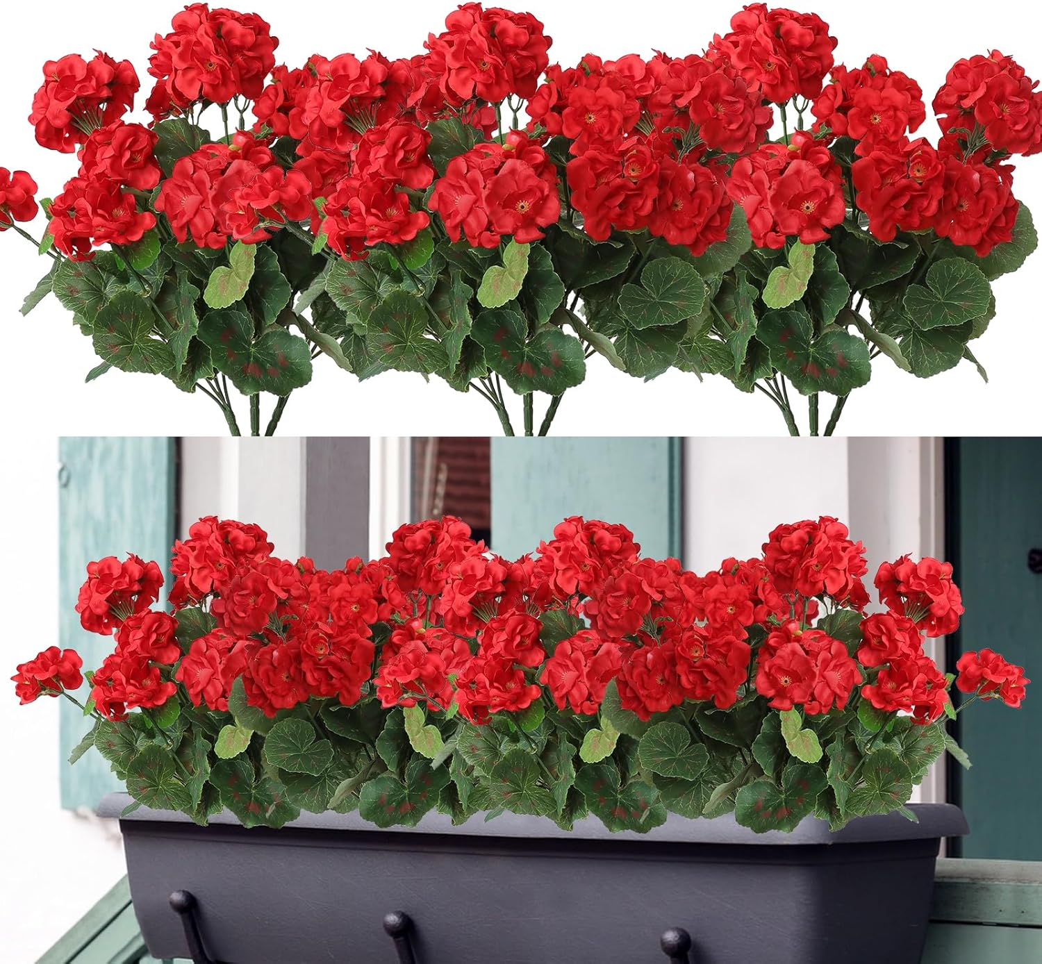 Dremisland 3 Pack Artificial Geranium Flowers for Outdoors Red Geranium Silk Flowers Outdoor UV Resistant Garden Plants Bush Faux Flowers for Home Wedding Kitchen Table Centerpieces Decor(Red, 3Pack)