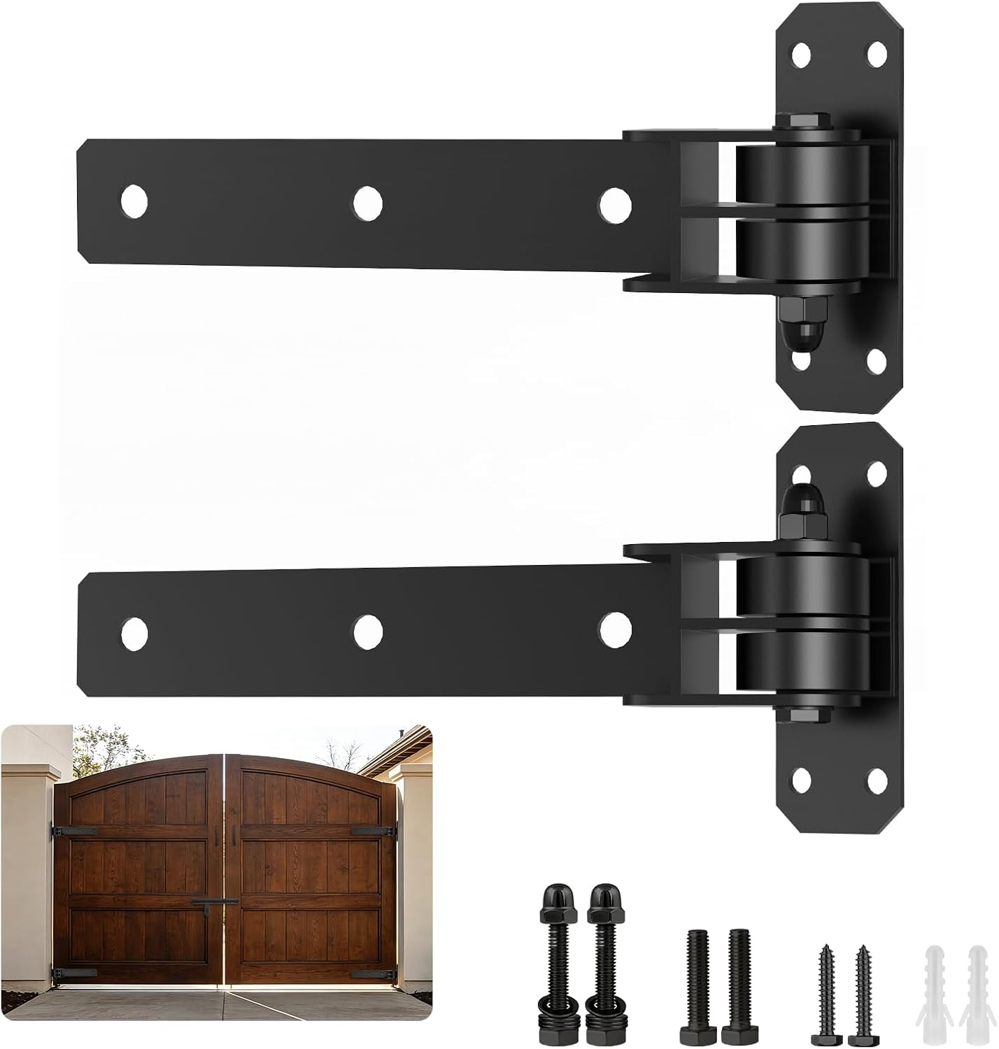 Heavy Duty Gate Hinges, 1000 Lbs Capacity with Built-In Ball Bearings, 13” Bolt-On/Weld-On Design, Gate Hinges with 180° One-Way Open for Wooden/Metal Gates,Garden Gates, Fence, Sheds (2PCS)