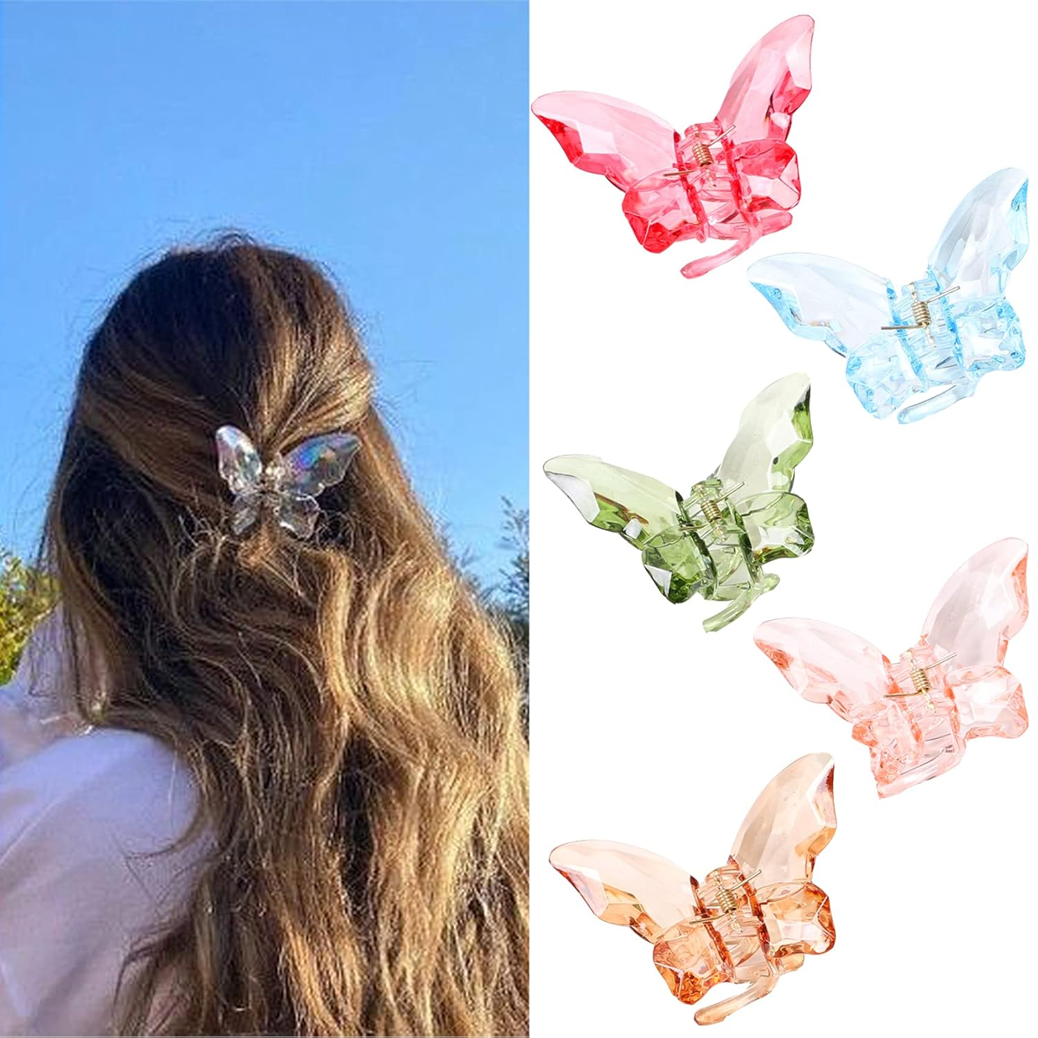 NAISIER Hair Accessories - 3.3 Inch Butterfly Hair Claw Clips, Large Sized Jaw Clips for Girls and Women, 5 Pack