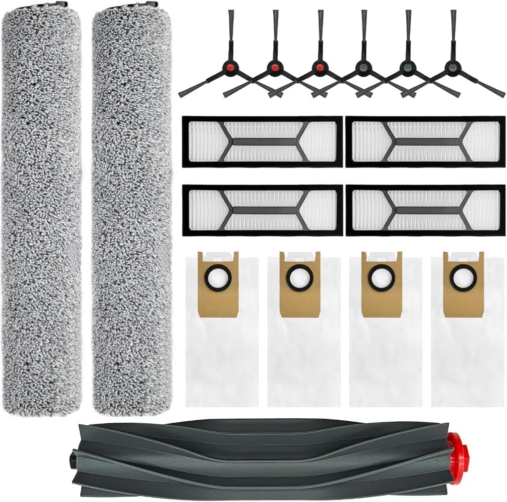 Omni S1 Pro Replacement Parts Accessories for Eufy Omni S1/S1 Pro Robot Vacuum: Main Brush X1, Side Brush X6, Washable Filter X4, Dust Bag X4, Rolling Mop X3 17-Pack