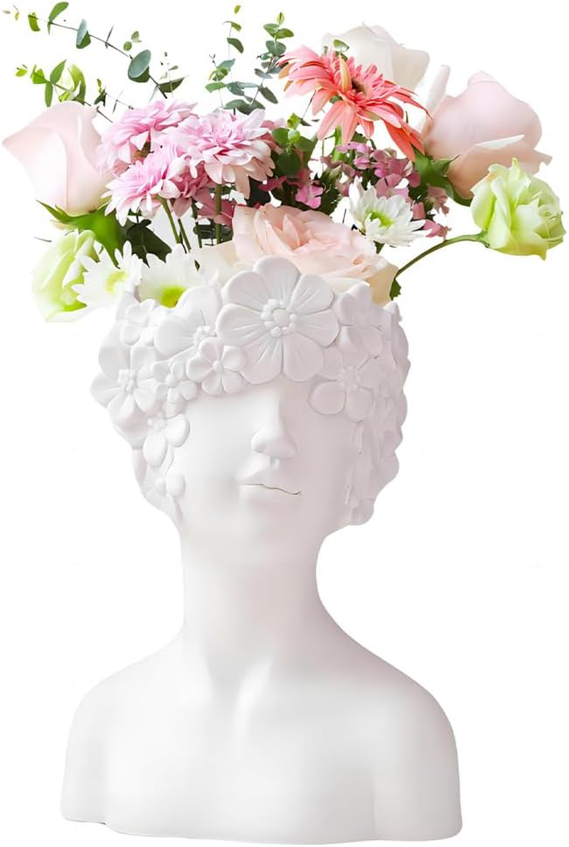 Ceramic Face Vase, Minimalist Flower Vase, White Small Head Planter, Female Face Vases Art, Decorative Vases Figurines for Home Bookshelf Living Room Office Bedroom