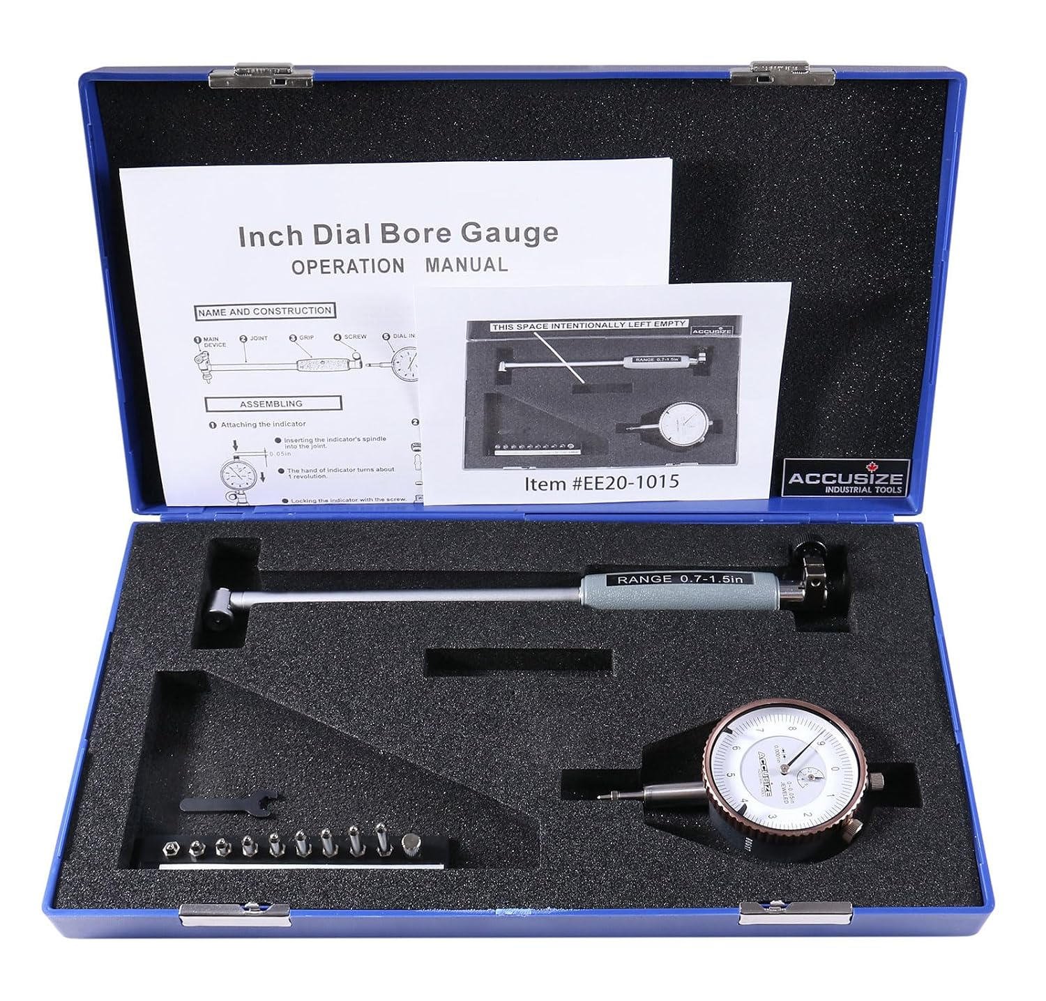 0.7-1.5'' by 0.0001'' Dial Bore Gage, Stem Length 6'', Ee20-1015