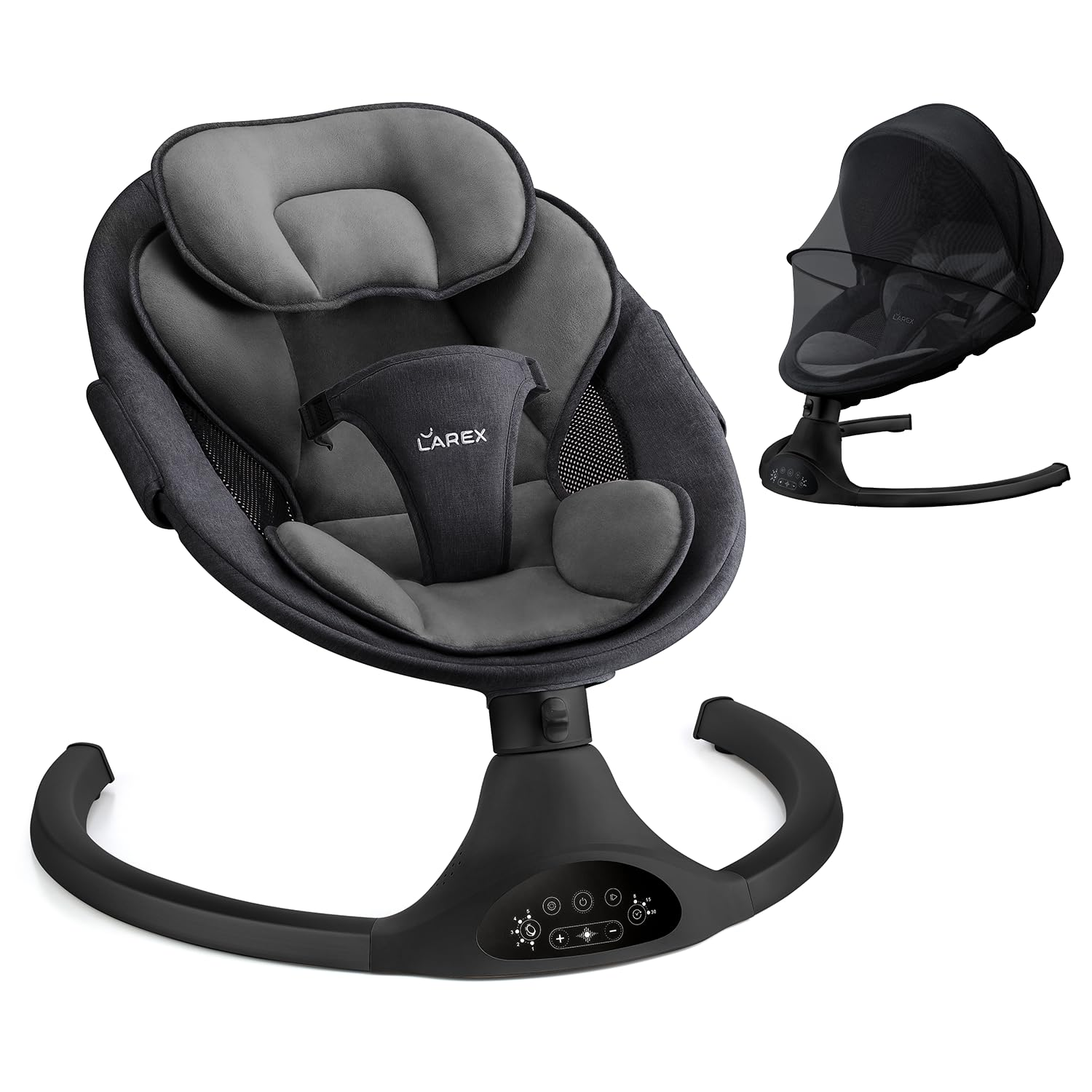 LAREX Baby Swing Infant Swing Electric Toddler Baby Rocker Portable for Newborn Boy Girl, 5 Sway Speeds with Remote Control, 10 Preset Melodies and Bluetooth, 0-6 Months Max 20 Lbs