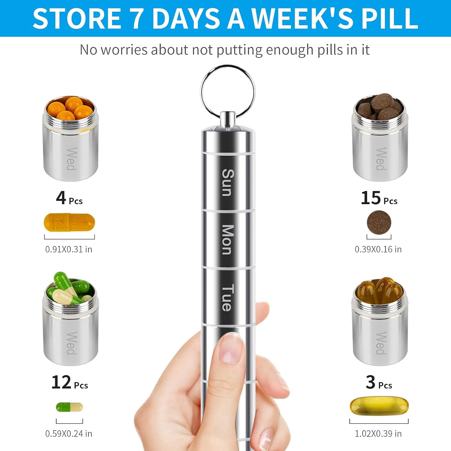 Pill Box Organizer Keychain Waterproof for Travel 7 Case Weekly ,Pill Organiz... - Picture 3 of 14