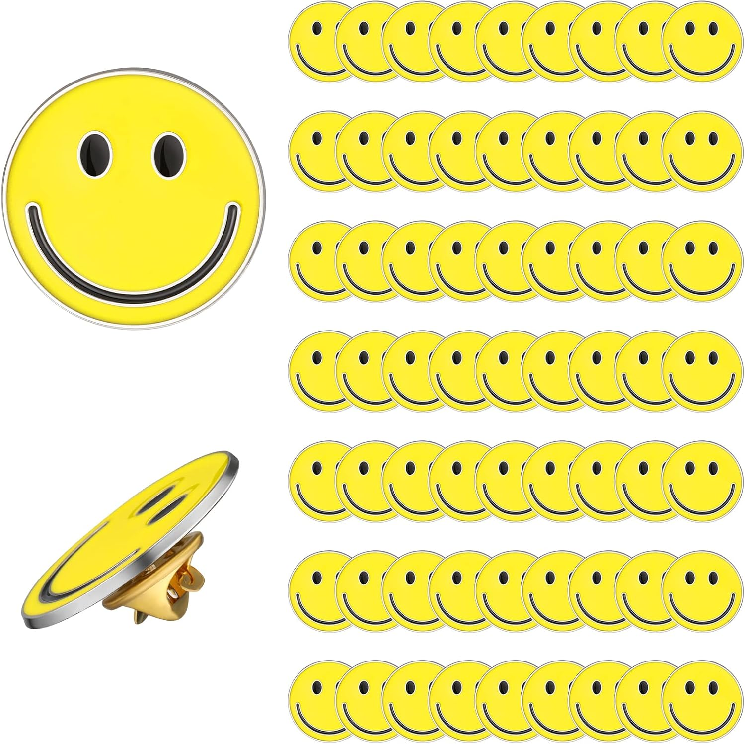 60 Pack Happy Face Lapel Pins Bulk Cute Smile Pinback Buttons Funny Teacher Pins for Students Kids Clothes Backpacks Decoration (Yellow)