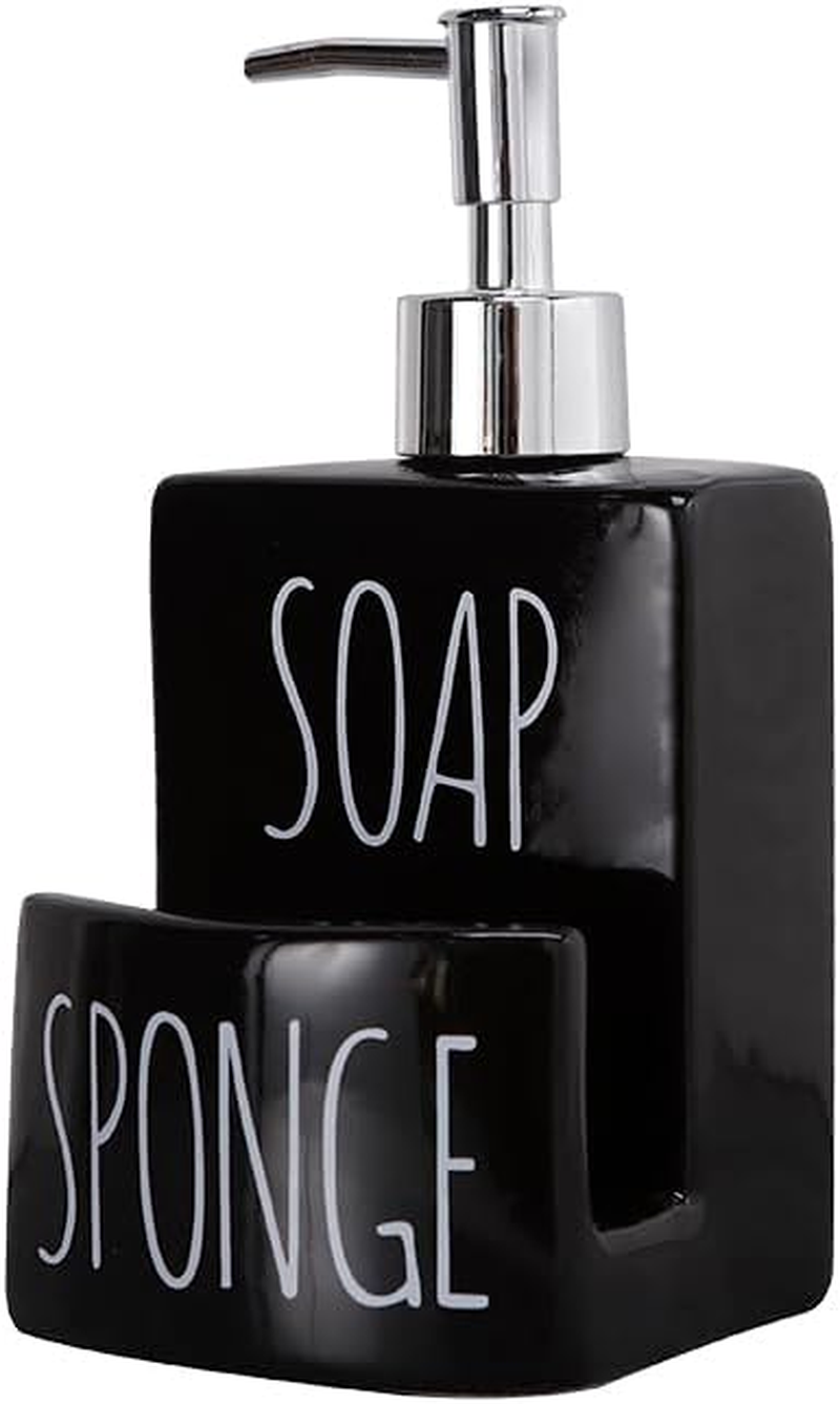 Black Ceramic Soap Dispenser with Sponge Holder - 2-in-1 Kitchen Accessory