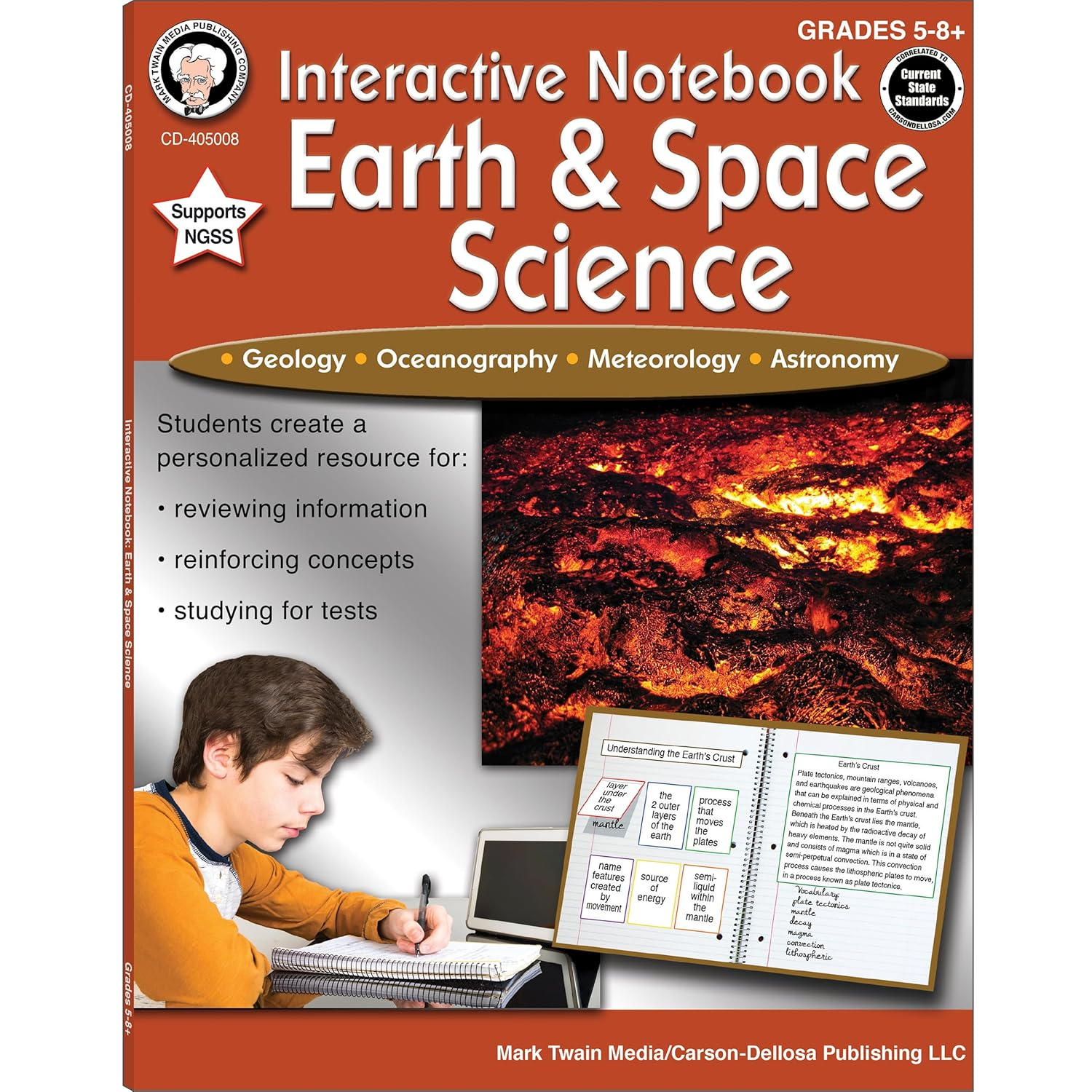 Mark Twain Earth & Space Science Interactive Books, Grades 5-8, Geology, Oceanography, Meteorology, and Astronomy Books, 5Th Grade Workbooks and Up, Classroom or Homeschool Curriculum