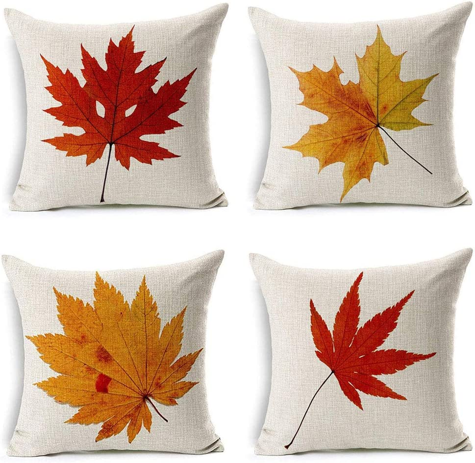 LEIOH Fall Decor Cotton Linen Leaves,Maple Leaf Autumn Decorations Cushion
