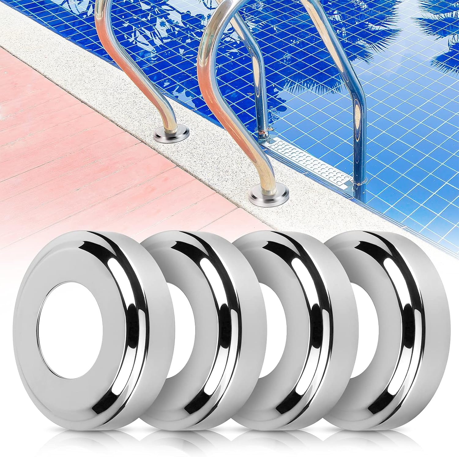 Universal Fit Pool Ladder Escutcheon Plates 4Pack,Blasoul Stainless Steel Cover Plate for 1.9
