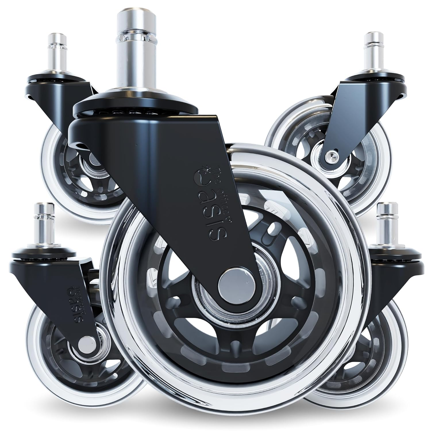 Buena Goods Office Chair Wheels - 3" Clear Polyurethane Casters, Universal Fit, Set Of 5, Quiet Roll On Carpet