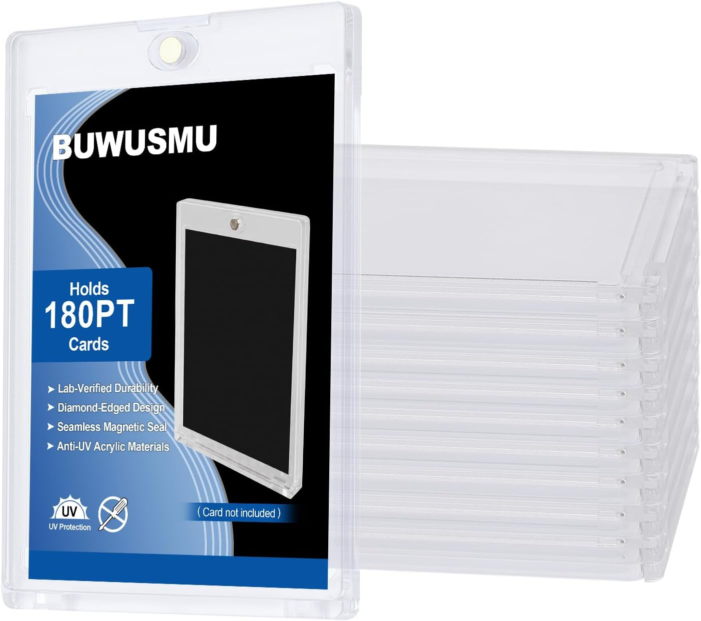 50 Pcs 180 Pt Acrylic Magnetic Card Holders, One Touch Clear Card Protectors, Hard Plastic Magnetic Card Cases for Sports, Baseball, Trading Card Storage and Display (2.5 X 3.54 Inch)