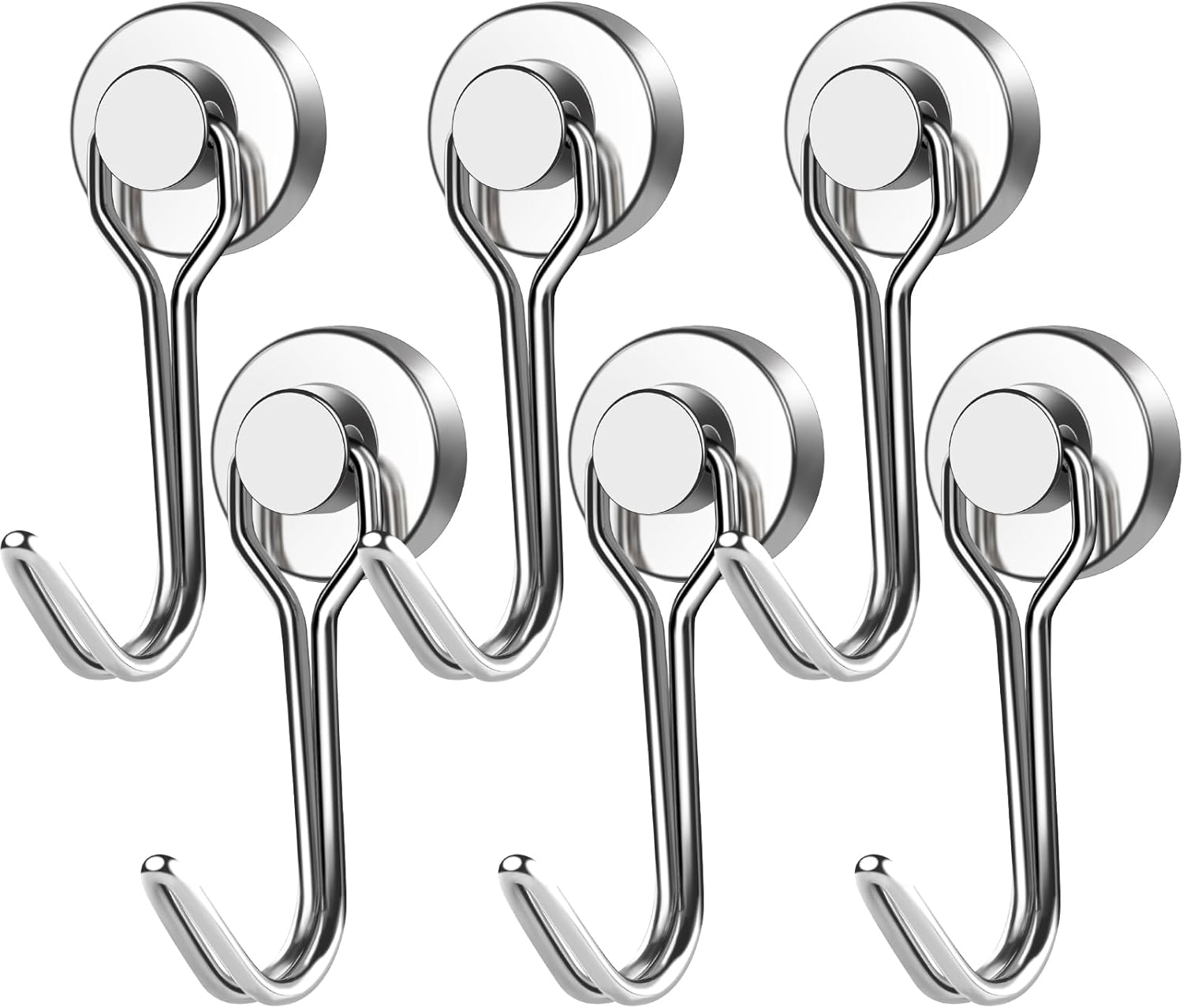 E BAVITE Swivel Swing Magnetic Hook New Upgraded, 30Lb（6Pack） Refrigerator Magnetic Hooks Strong Neodymium Magnet Hook, Perfect for Refrigerator and Other Magnetic Surfaces,60Mm(2.36In) In
