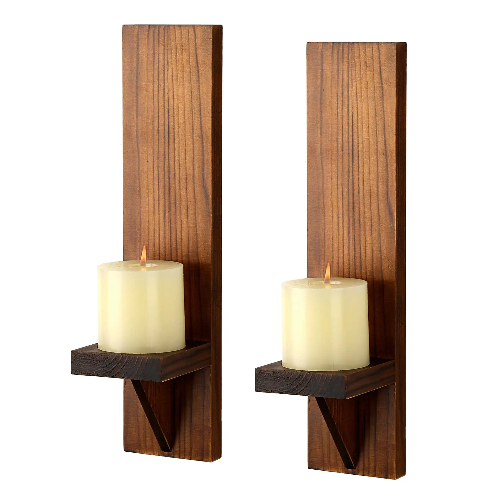 Set of 2 Wooden Wall Candle Sconces Rustic Wall Mount Wood Pillar Candle Sconces