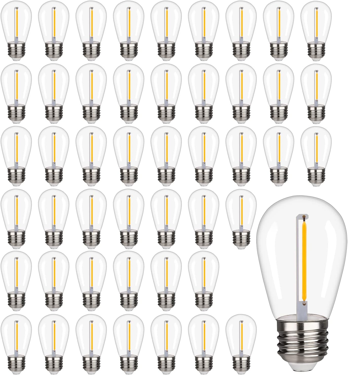 48 Pack S14 LED String Light Bulbs, 1W Shatterproof & Waterproof Outdoor Indoor Replacement Bulbs, E26 Base Edison LED Light Bulbs Warm White 2200K. (S14 48Pack)