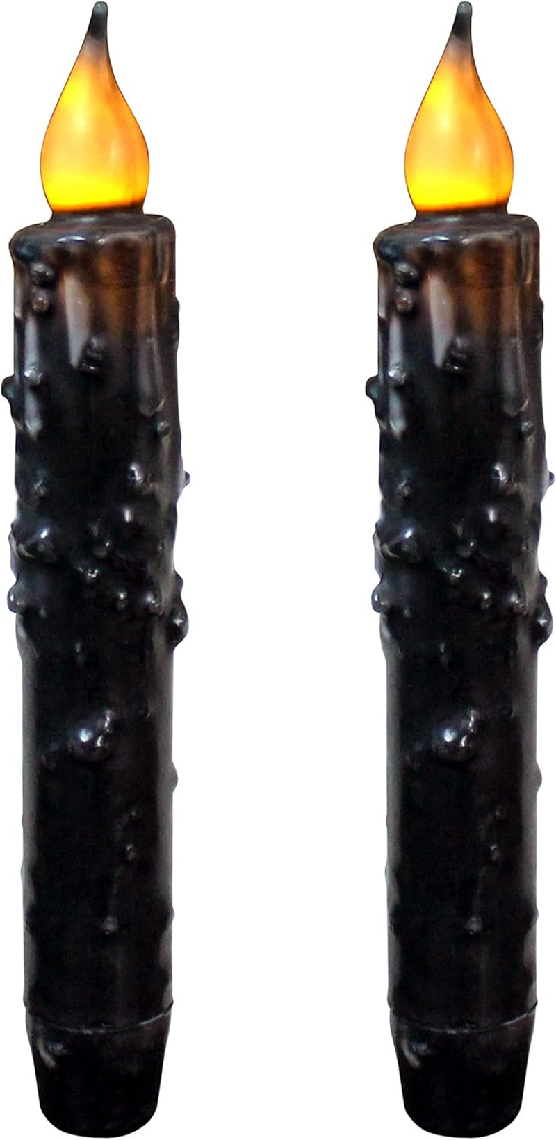 Real Wax Hand Dipped Battery Operated LED Timer Taper Candles Country Primitive Flameless Lights Décor, 6-3/4 Inch, Matt Black, 2 PCS in a Package