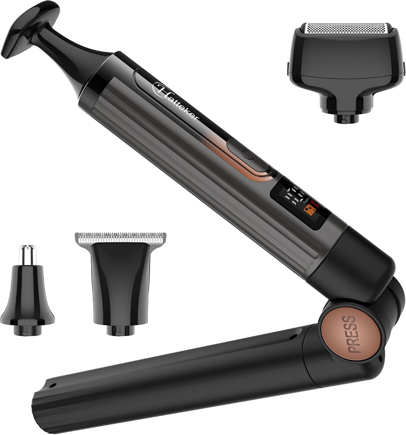 Hatteker Upgraded Mens Electric Back Shaver Body Grooming Kit Body Trimmer Facial,Arm,Chin Beard Trimmer Cordless Hair Clipper with Adjustable Extension Handel Waterproof LED Display