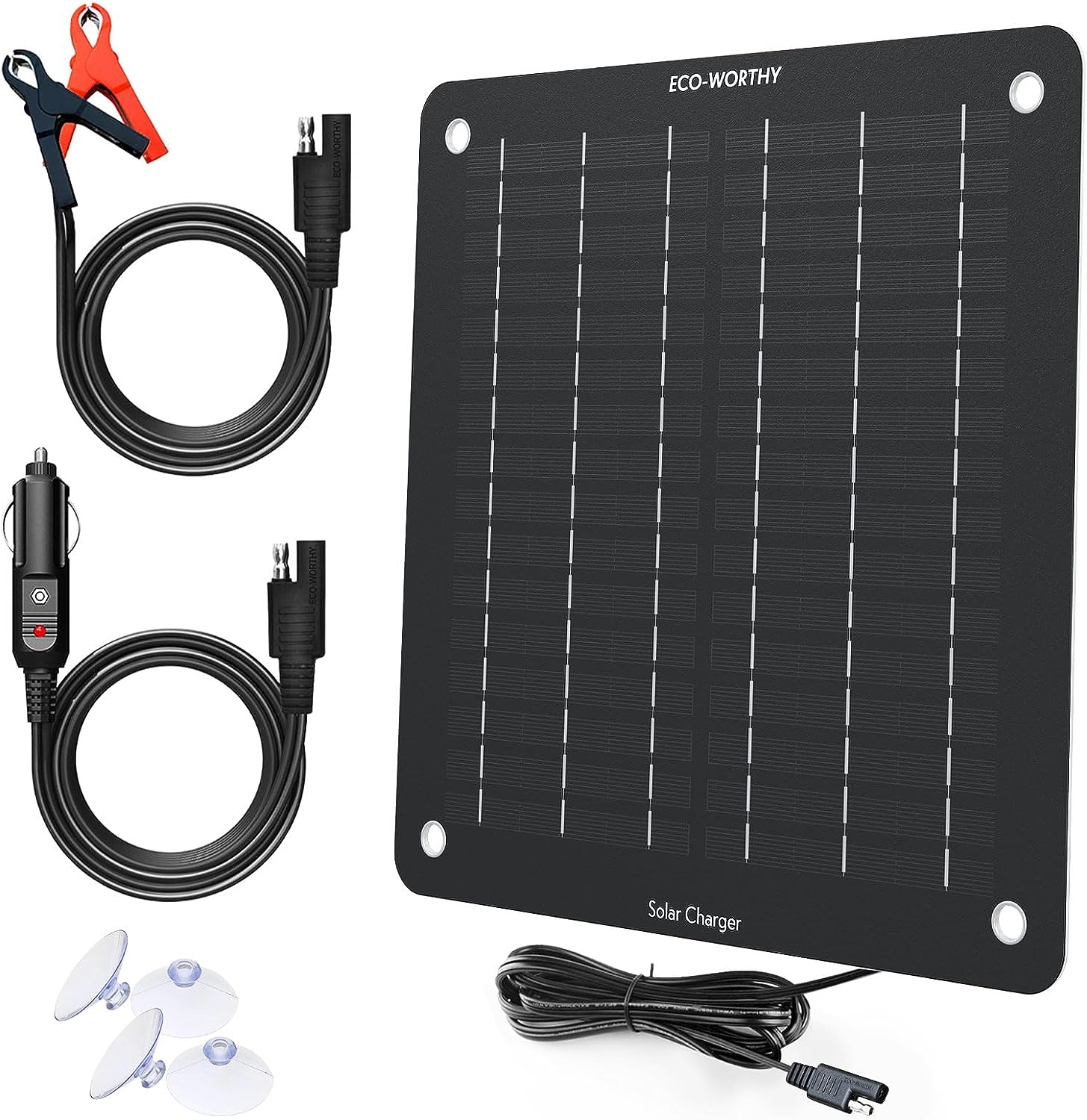 ECO-WORTHY Solar Car Battery & Trickle Charger 5W Solar Panel Power 12V Batteries Maintainer Portable Waterproof Built-In Blocking Diode for Automotive Lawn Mower Camping Car Boat Motorcycles Truck