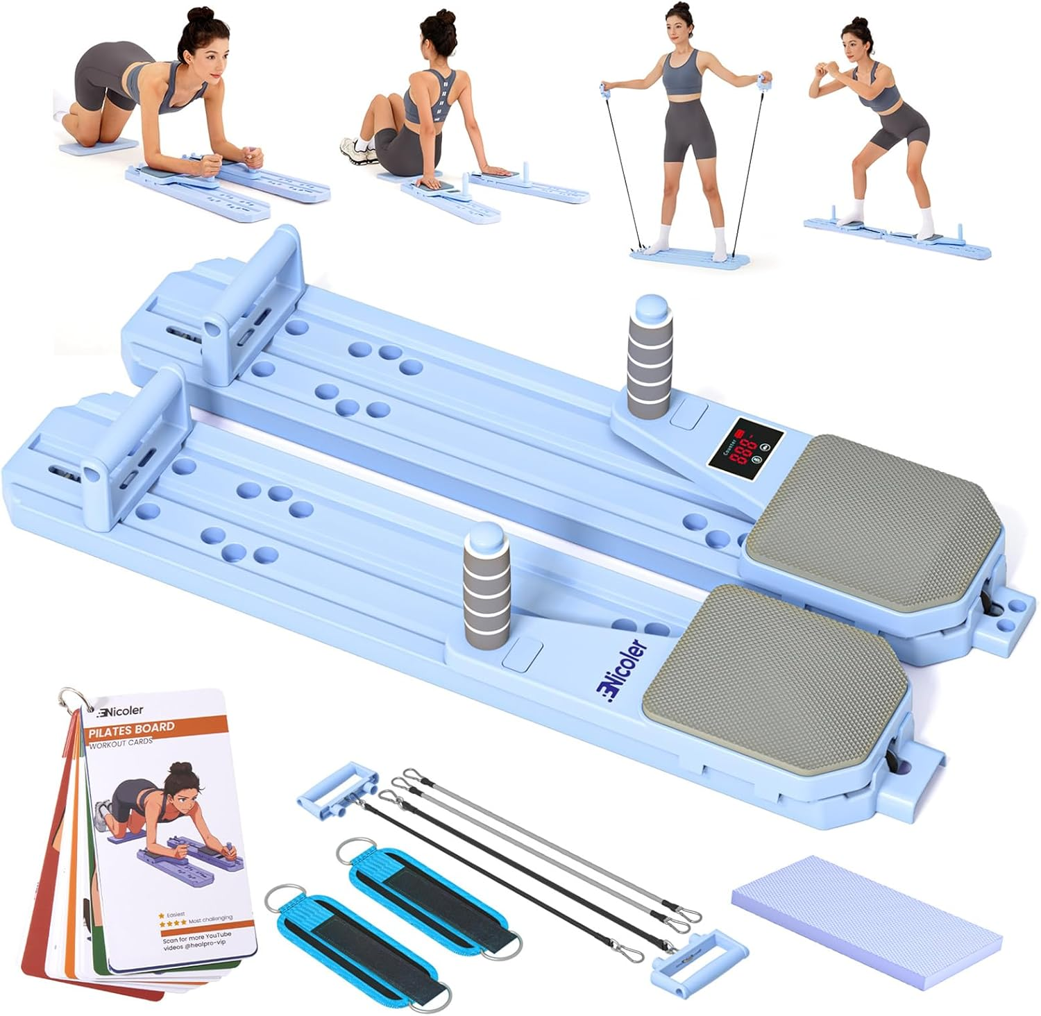 Nicoler Portable Pilates Reformer Set- Pilates Board 8-In-1 Multi-Functional Pilates Equipment